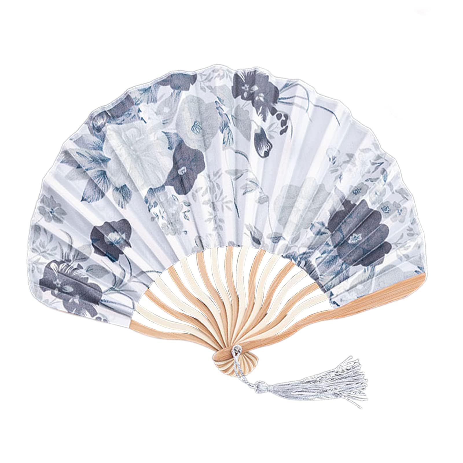 KASTWAVE Hand Folding Fans, Hand Fans for Women Foldable, Portable Folding Fan with Flower Pattern, Chinese Vintage Hand Fan with Bamboo Curved Frame for Dancing Wedding Party Props Decoration