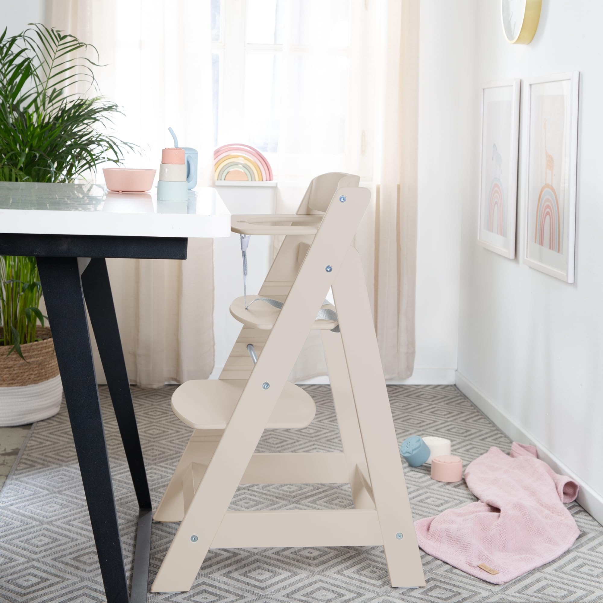 roba Seggiolone Pappa per Bambini e Neonati Sit Up Flex - Evolutivo - dalla Nascita fino alla Fanciullezza - Robusto ed Ergonomico - Legno Laccato - Beige/Cashmere