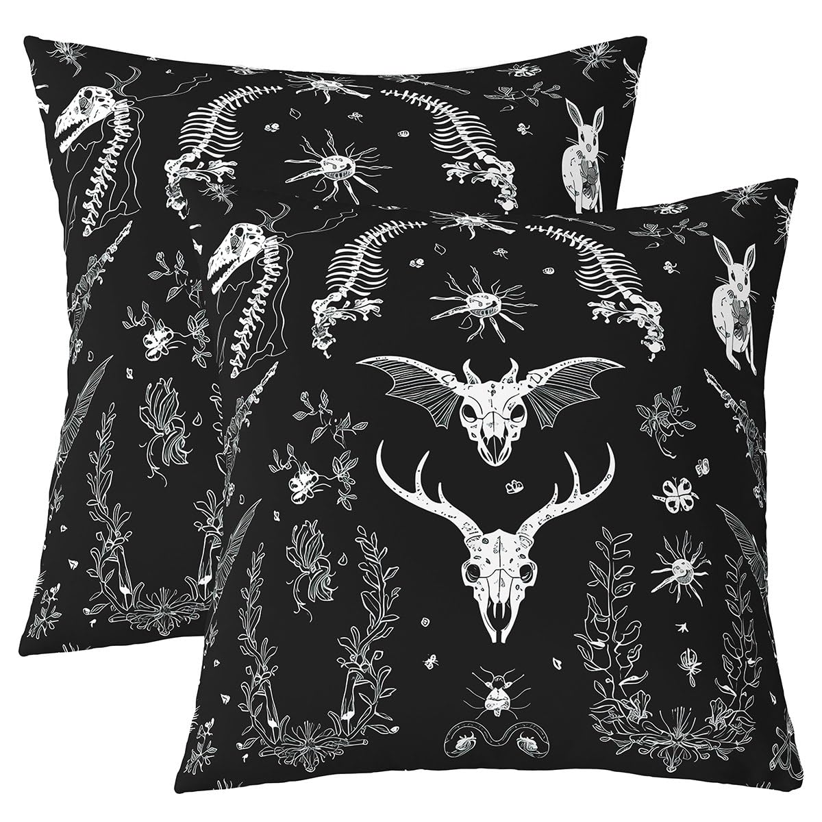 Loussiesd Gothic Kissenbezüge 40x40cm Zierkissenbezüge Mystische Kreaturen Schädel und Knochen Sofakissen Couchkissen für Home DekorHalloween Boho Kissenbezug Kissenbezug