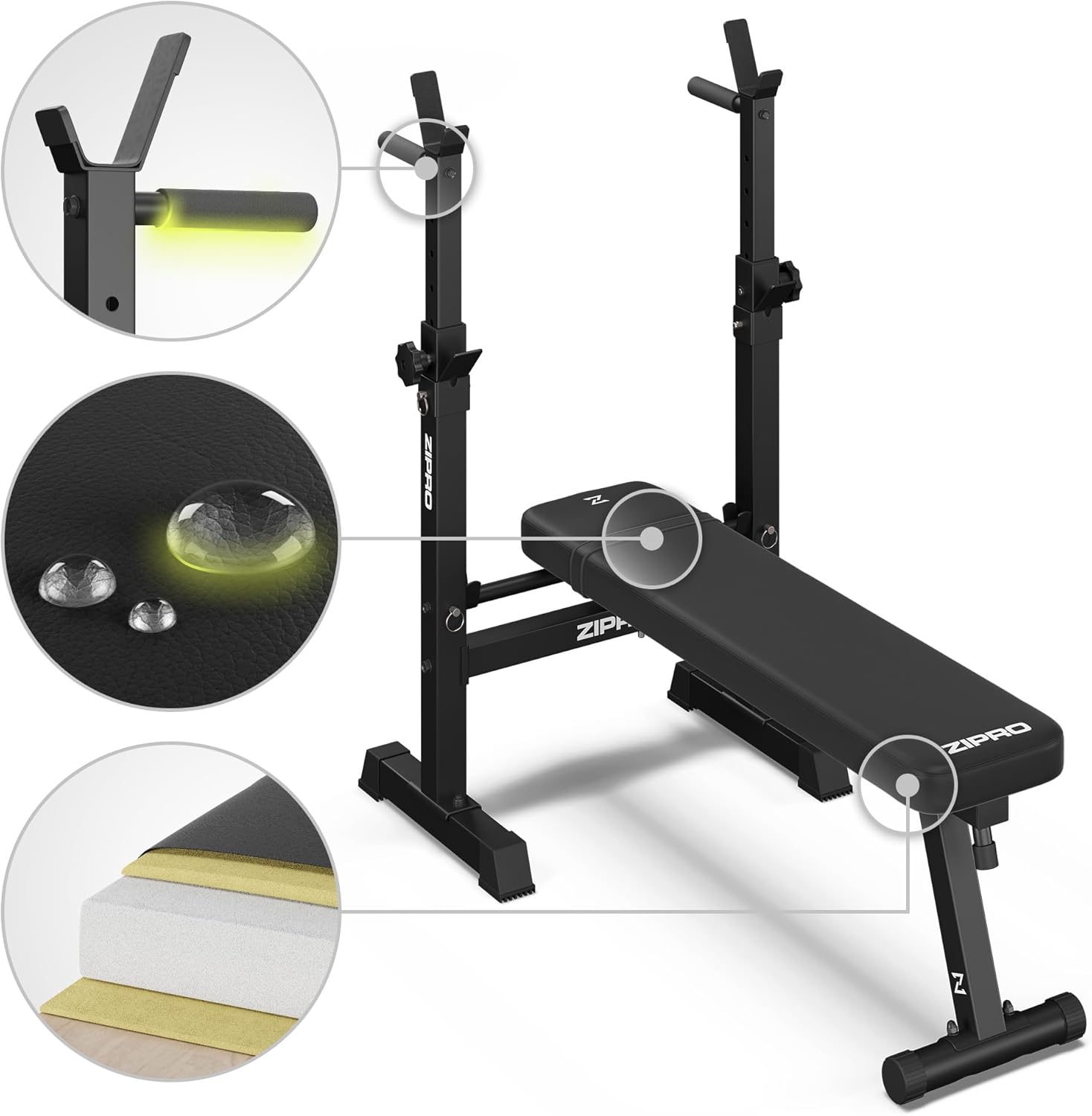 User performing bench press on the ZIPRO weight bench