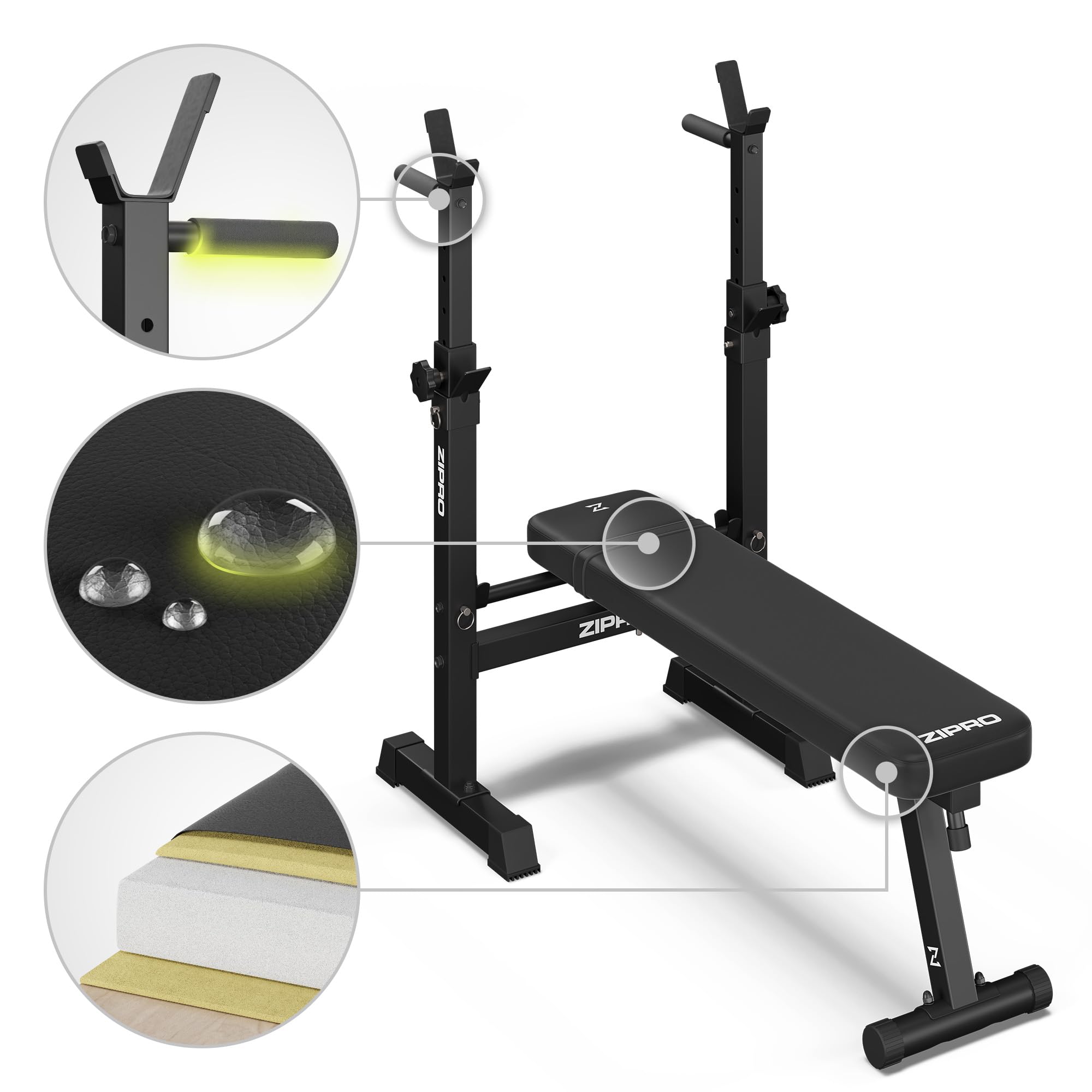 ZIPRO Panca pesi per panca piana regolabile con supporti per bilanciere panca fitness pieghevole con maniglie per push up capacità 230 kg per home gym