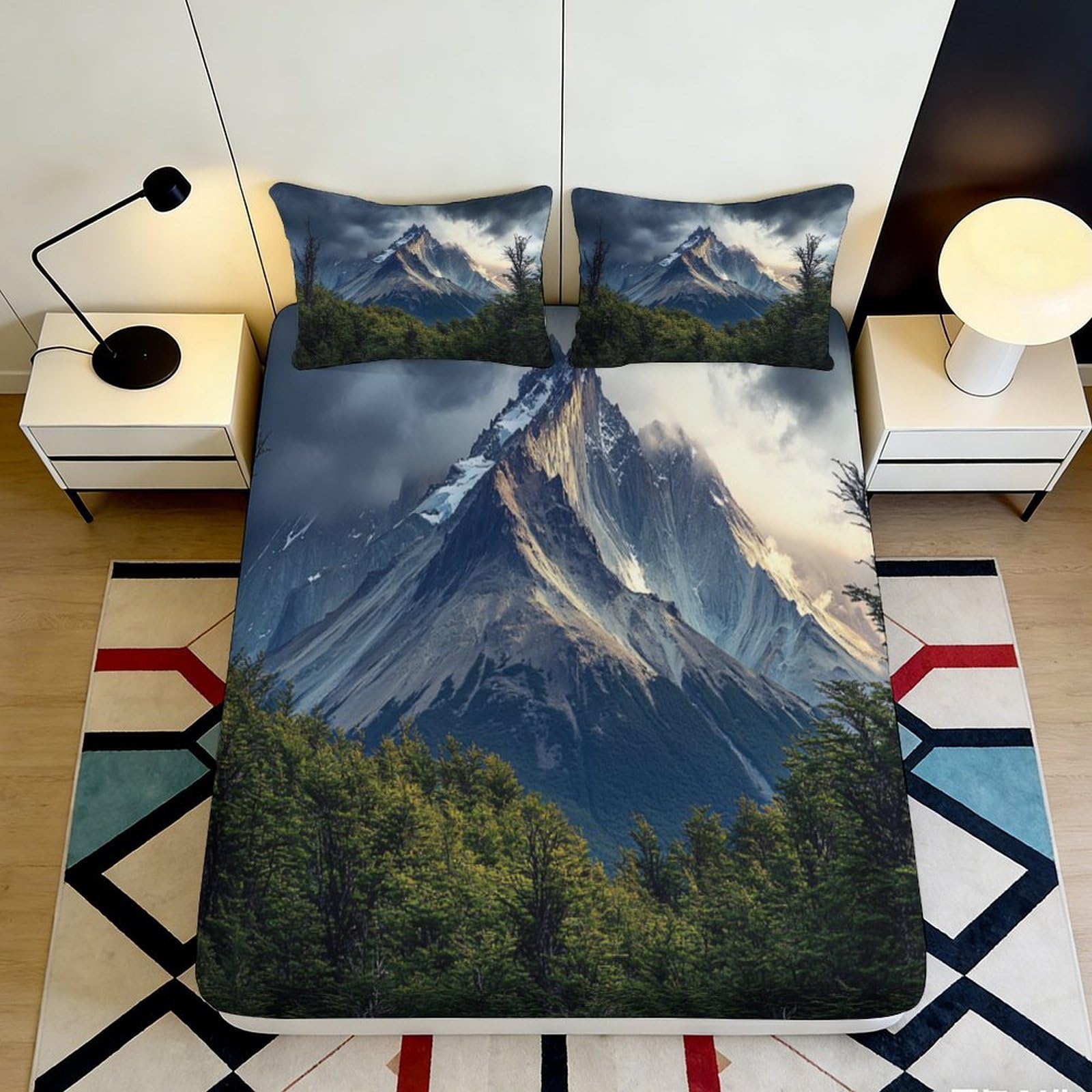 Jqzkxnhpbr Style-8 3D Printed Mountain Landscape Fitted Sheet Microfiber Soft Breathable Forest Peak Bed Cover For Bedroom Dorm Decor 90X200x25cm