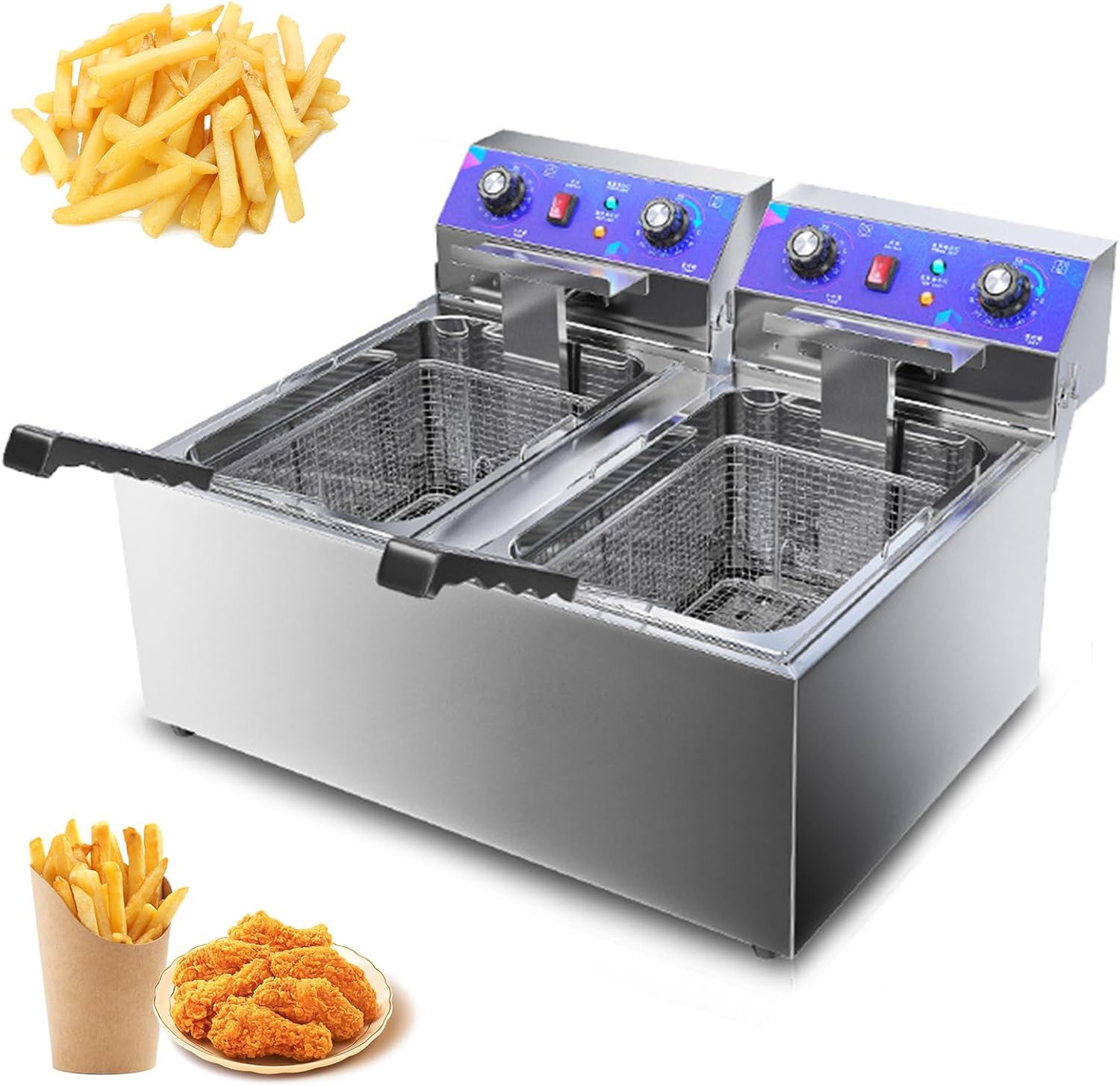 Friggitrice commerciale, friggitrice elettrica da banco, friggitrice commerciale con limitatore di temperatura, controllo timer, friggitrice elettrica da banco, friggitrice da tavolo in acciaio inos