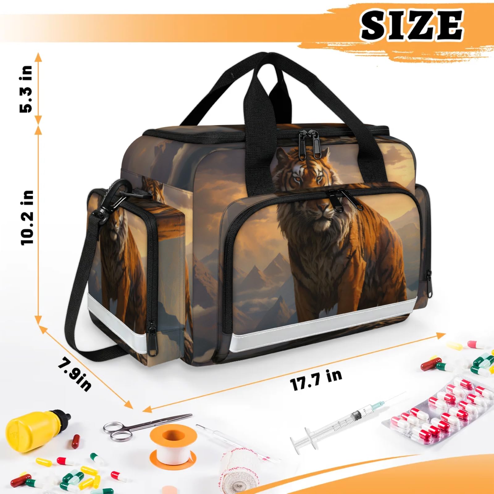 GzLeyigou First Aid Bags Empty, Striped Tiger Emergency Bag First Aid Kit Multiple Compartment Kit Carrier On Call Trauma Bag For Paramedics Emergency Medical Supplies Kit