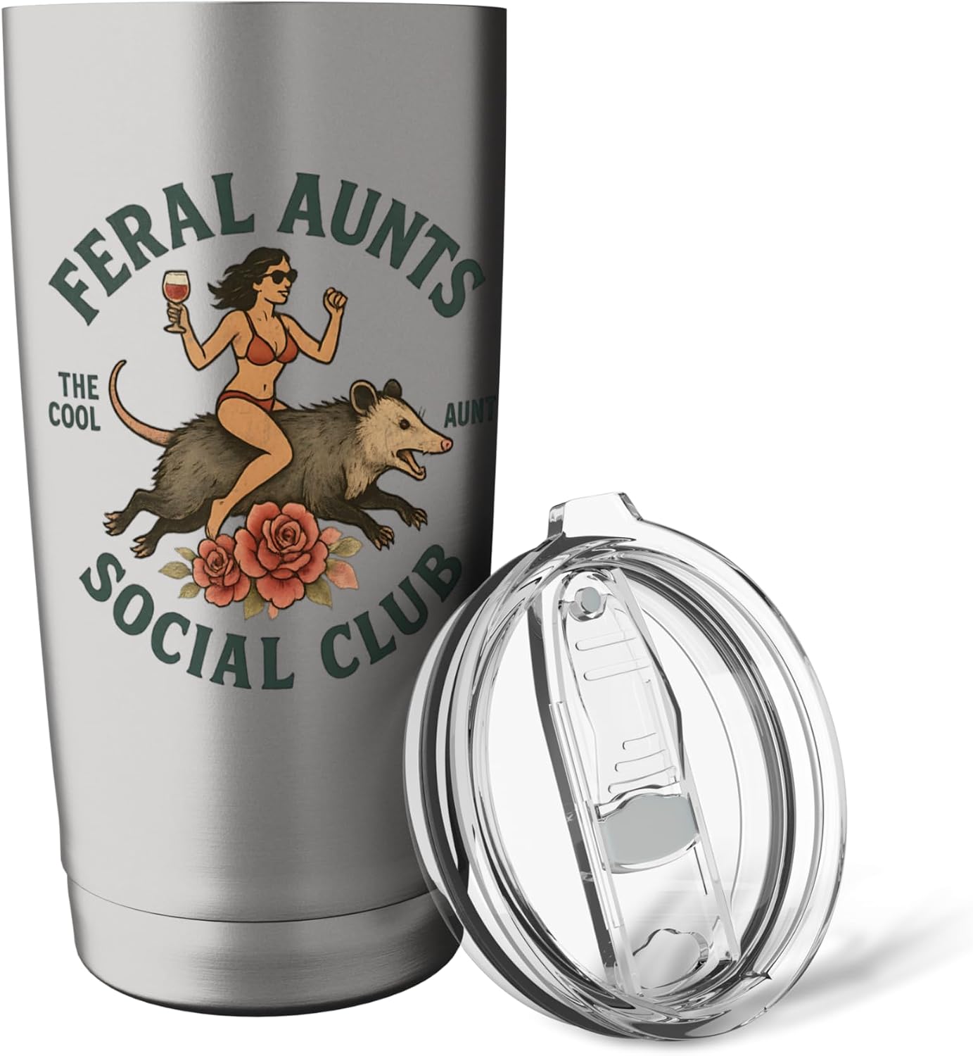 Feral Aunts Social Club The Cool Auntie Vintage Tattoo Art Stainless Steel Insulated Tumbler image 5