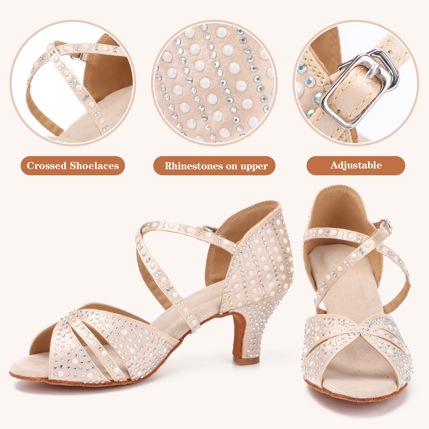 Zapatos Profesionales de Baile Latino para Mujer Zapatos de Baile de Salsa Bachata con Punta Abierta Diamantes de imitación Brillantes Tacones de Baile Latino para Salsa