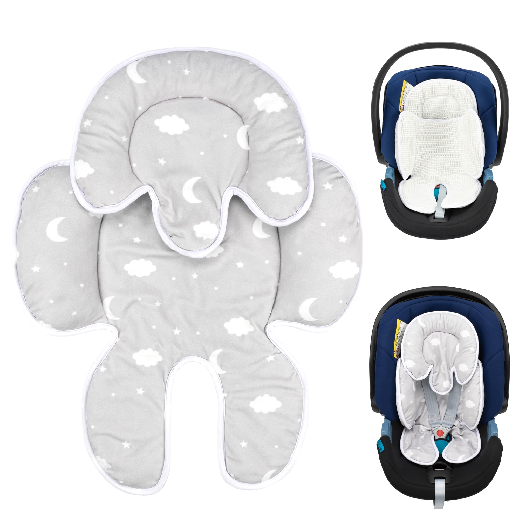SERAPHY Infant Car Seat Insert, 2-in-1 Detachable Mesh Baby Carseat Head & Body Support, Universal Soft Baby Car Seat Cushion, Multi-Functional Full Body Support Newborn to Toddler — Clouds