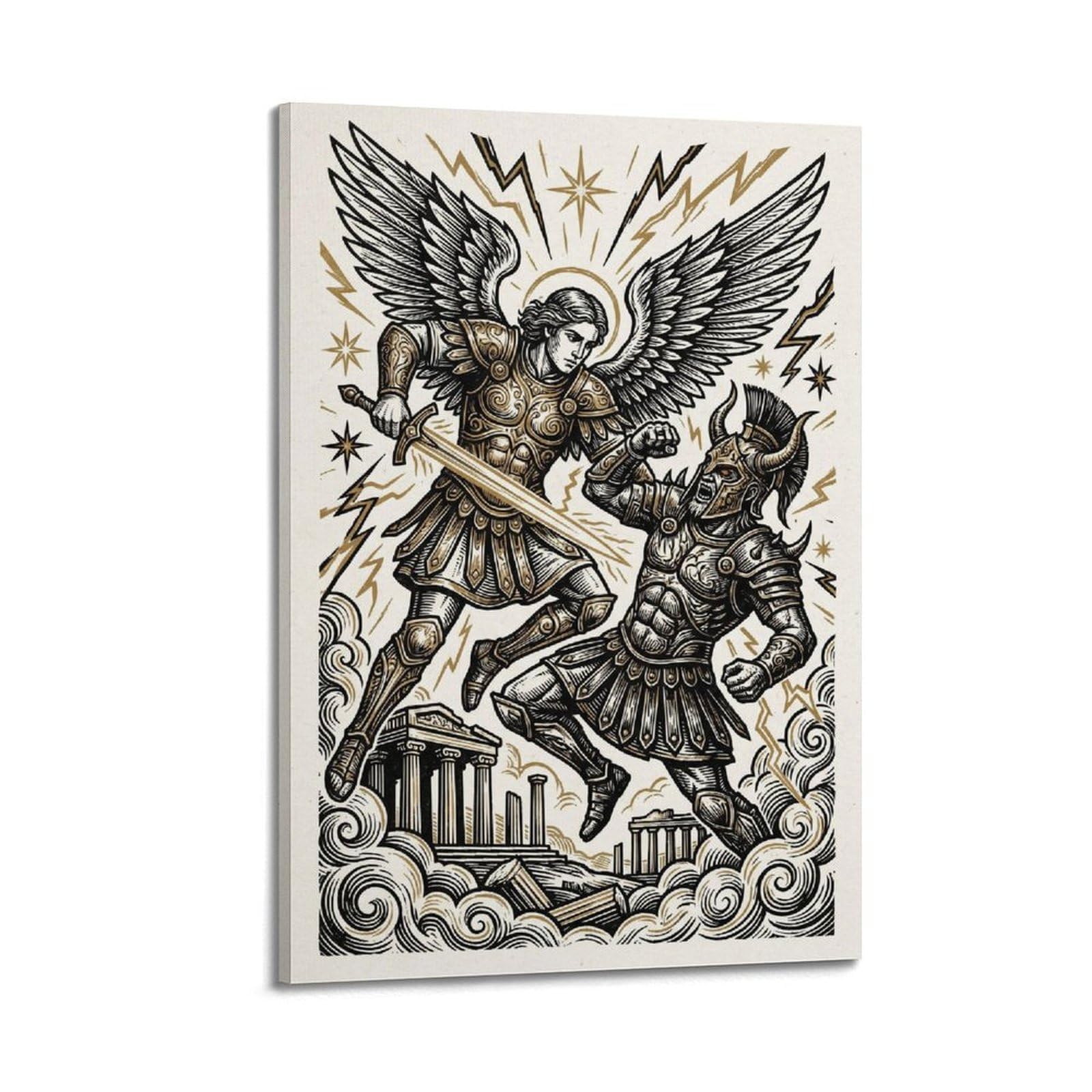 OKNGB Archangel Gabriel Poster Prince of Greece Storm Battle Holy Decorative Painting Canvas Art Picture 24x36inch(60x90cm)