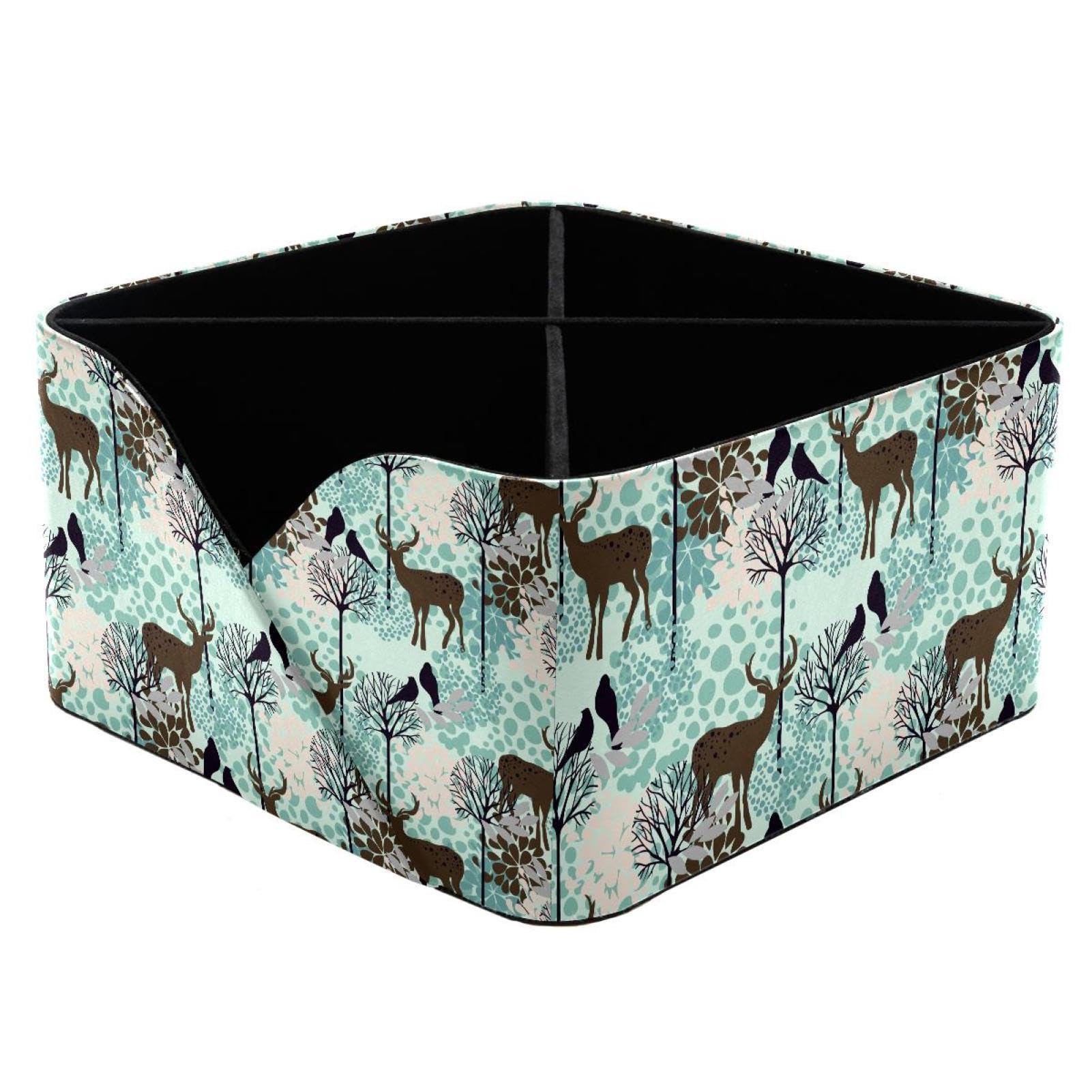 KengjuTesu Deers and Birds Desktop Organizer Pen Holder, Rectangular Pencil Cup for Office, Study and Makeup Stations