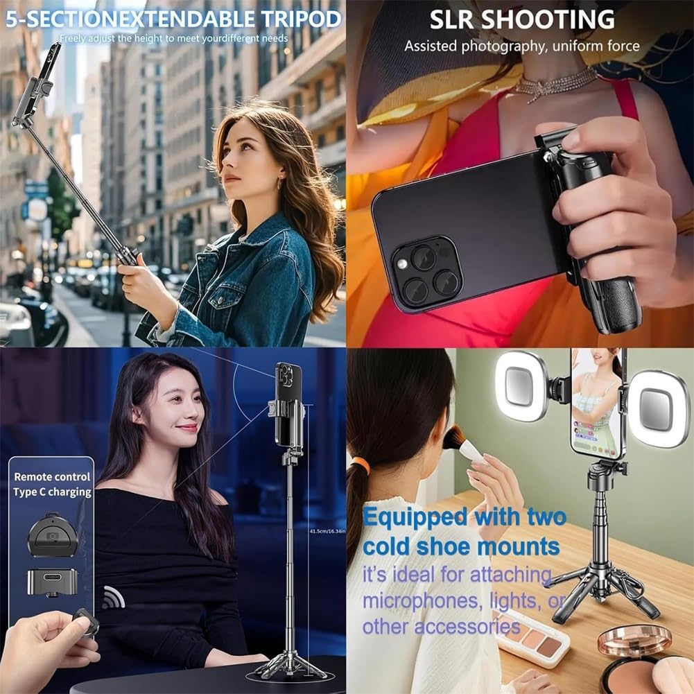 Klype Trépied-Grip Snappro Selfie Stick Trépied Bluetooth Extensible Smartphone Portable avec Télécommandeet Support pour Vidéo & Voyage(Black1)