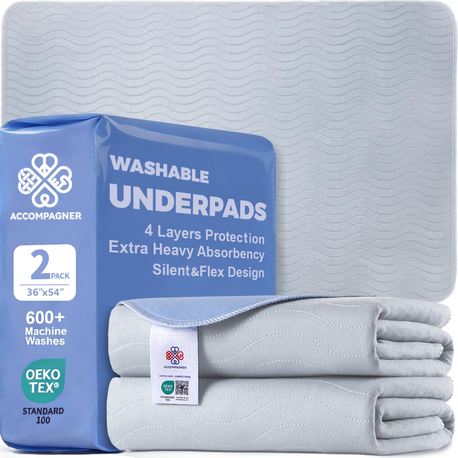 Accompagner Incontinence Bed Pads Washable Waterproof Underpads 36"x54" 2pc