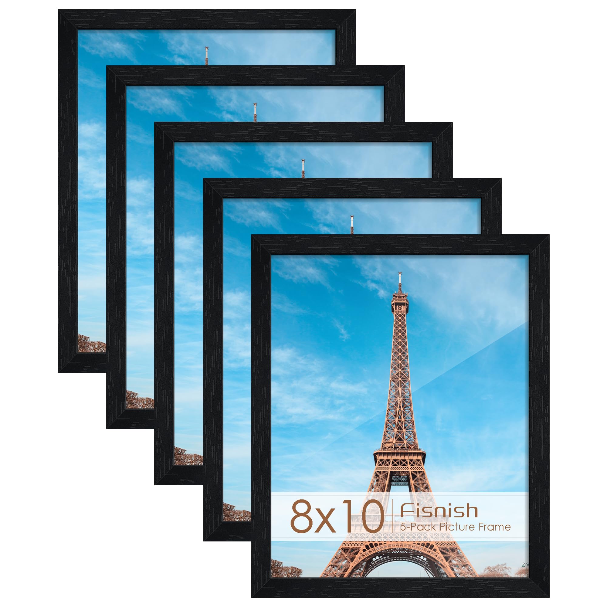 Fisnish 8x10 Picture Frame Set of 5, Black Frames 8x10 for Tabletop Display | Horizontal or Vertical Wall Mounting, for Photos, Artwork; Fits Home, Office & Gallery Wall Decor