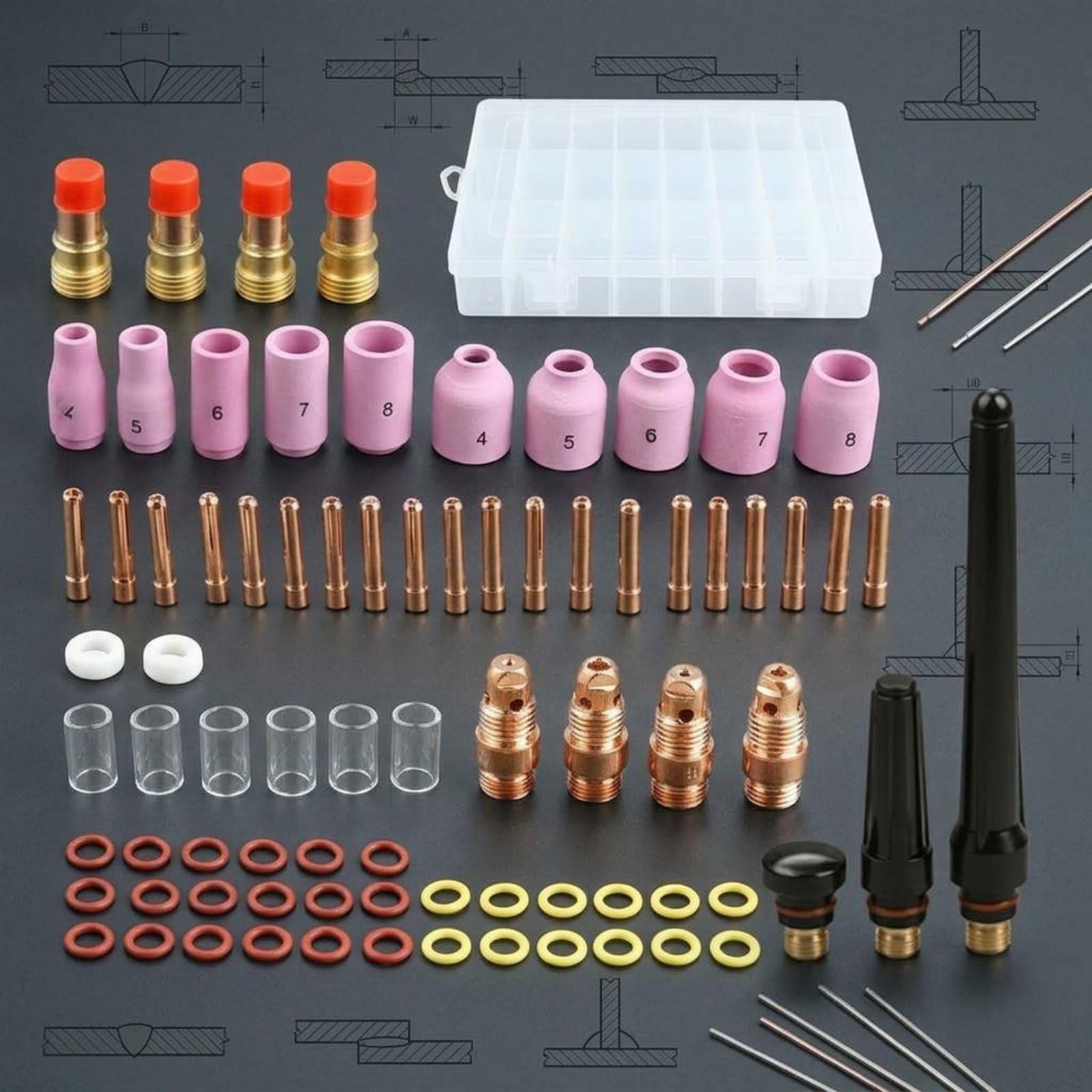 79 Pezzi Kit Lenti Gas TIG Uso Professionale Kit Consumabili Torcia TIG Alta Durata Accessori Torcia WP 17 18 26 per Professionisti, Laboratorio