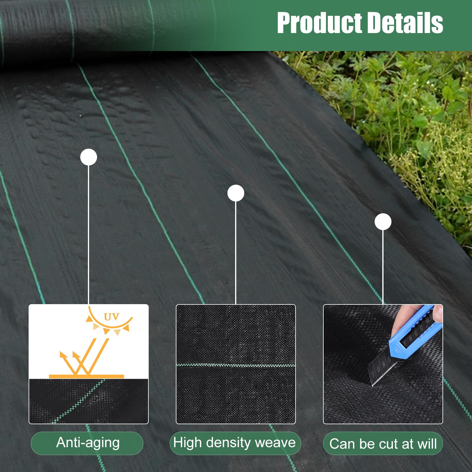 4 x 100FT Garden Weed Barrier Landscape Fabric Heavy Duty Weed Fabric Barrier Premium Garden Ground Cover Weed Control Mat with 30 U-Shaped Securing Pegs for Garden Farming Ground (4 x 50FT 2 Pack)