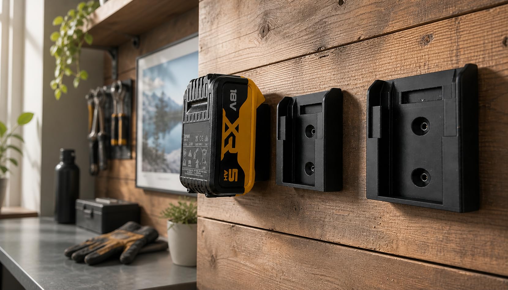 6 Pack | Battery Holder Mount Compatible with DeWalt 18V 20V 54V 60V MAX XR FlexVolt | Wall Mount Battery Storage Rack for Garage, Workshop or Van (6 Pack -Black) - 4