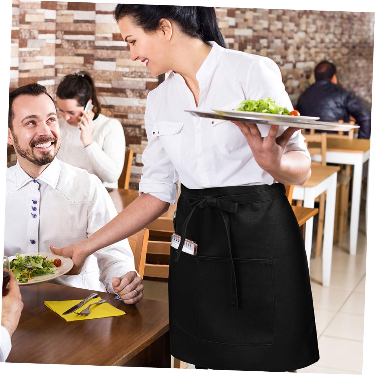 ULTECHNOVO 5pezzi Grembiule Corto da Cameriere con Tasche Multiple Stile Mezza Vita per Personale di Ristorante Facile da Pulire e Adatto Uomini e Donne