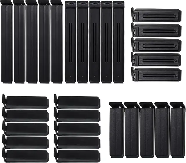 Hemiks 30 Stück Verschlussclips für Gefrierbeutel - Wiederverwendbare Beutelclips in 6/11 cm Schwarz