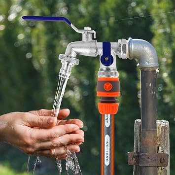 Brass Double Garden Tap - Universal 3/4 & 1/2 Inch Dual Outlet, Frost Resistant Outdoor Water Tap with 2 Hose Connectors for Patio & Lawn