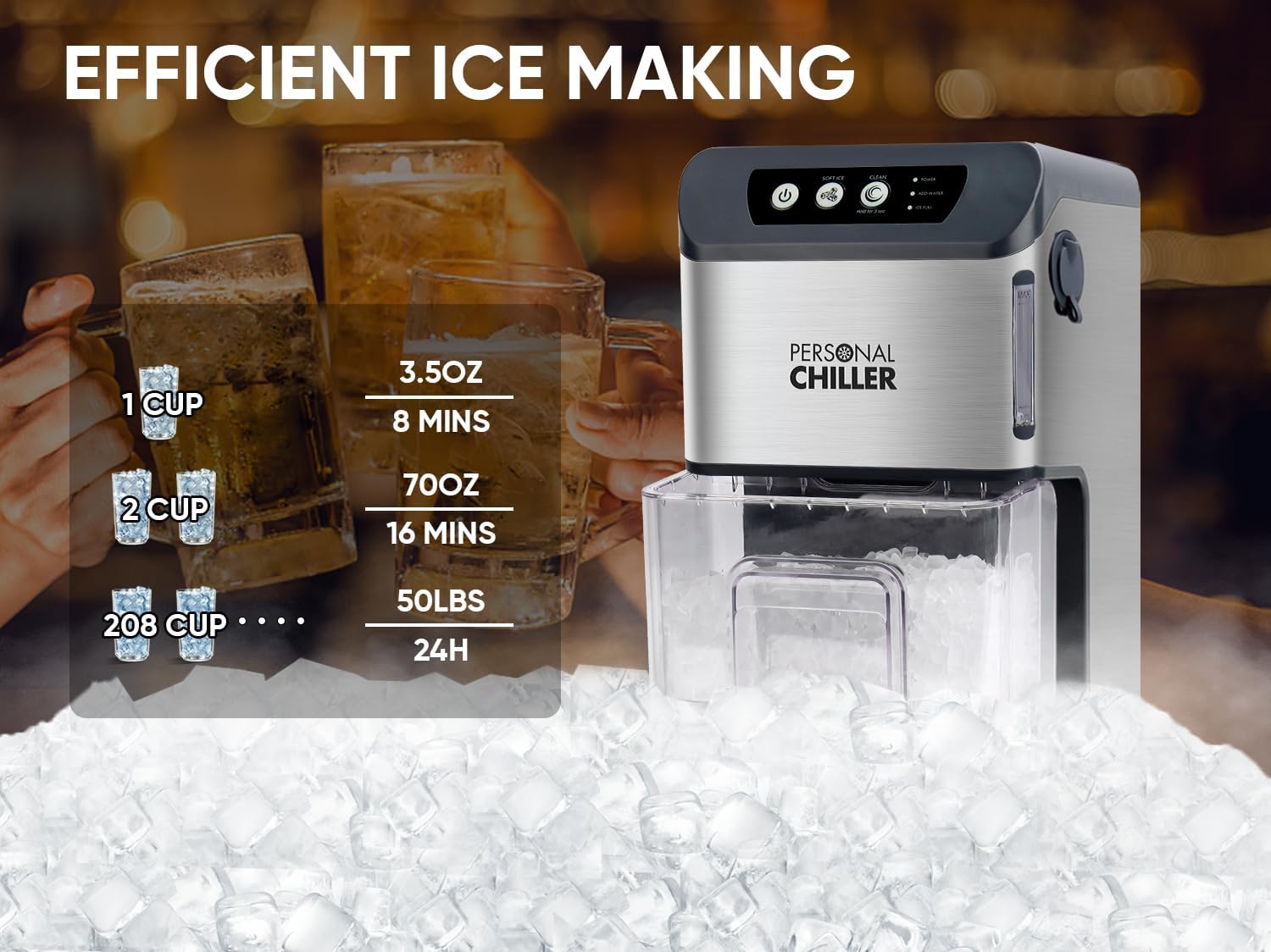 Personal Chiller Nugget Ice Maker Machine, 55lbs/24h Self-Cleaning Soft Ice Maker Machine, Chewable Ice Machine For Home Bar, Coffee Shop, Business on Fridge.com - View 3