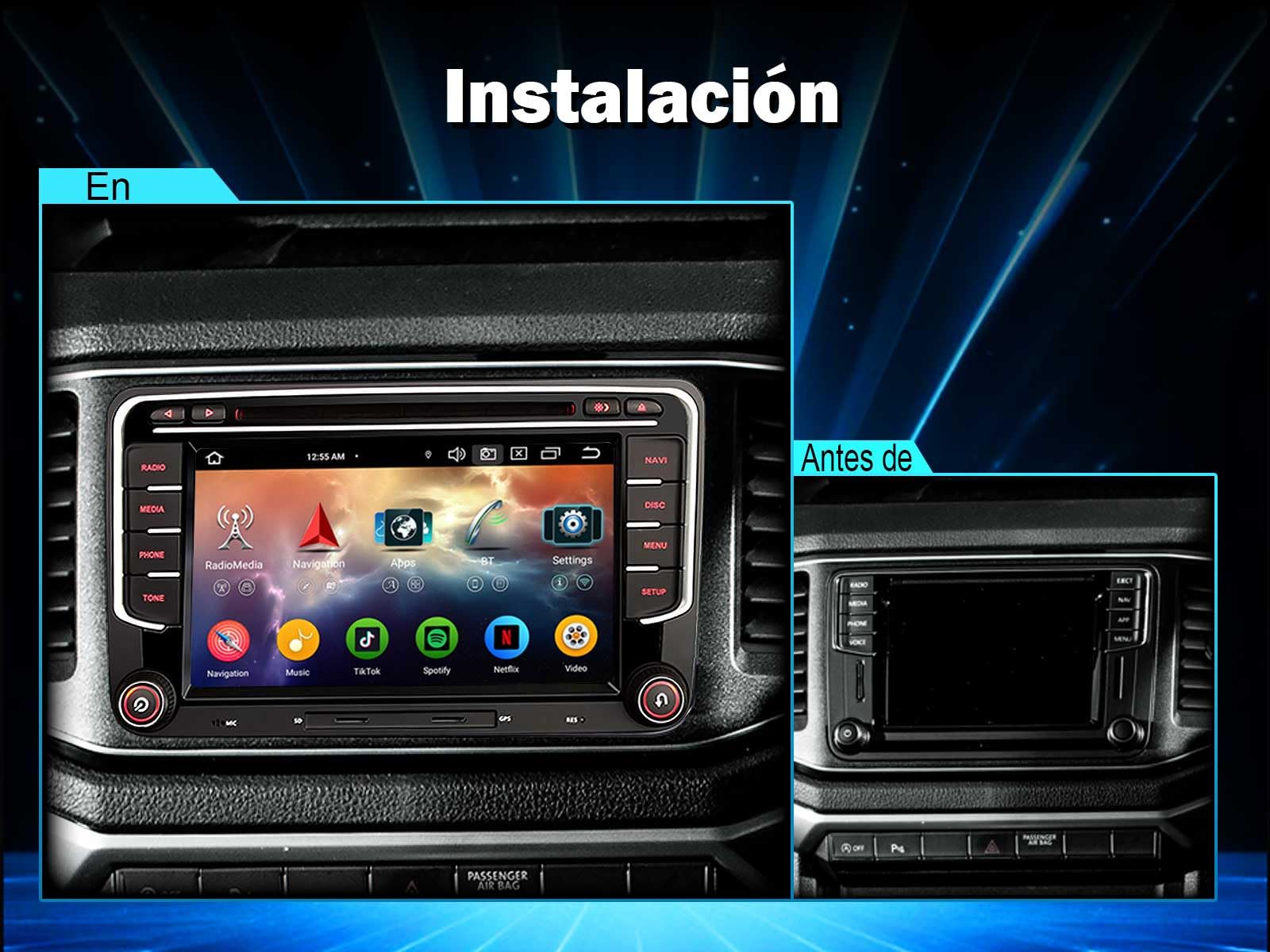 8 núcleos 4GB+64GB Android 14 Radio Coche Bluetooth Navegador GPS para VW Polo 6R Crafter Amarok Caddy T6 Skoda Yeti 7 Pulgadas Pantalla IPS CarPlay Android Auto DSP WiFi 4G Dab+ CD DVD Canbus Ops