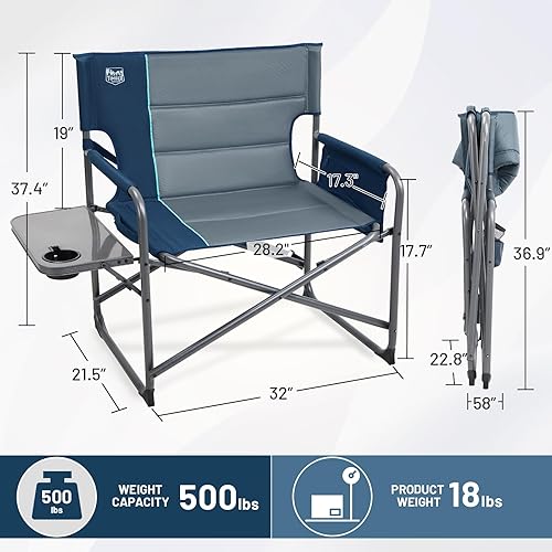 Miniatura 2 de TIMBER RIDGE XXL - Silla de director Silla plegable resistente con mesa auxiliar, capacidad de 500 libras, asiento acolchado extra ancho para