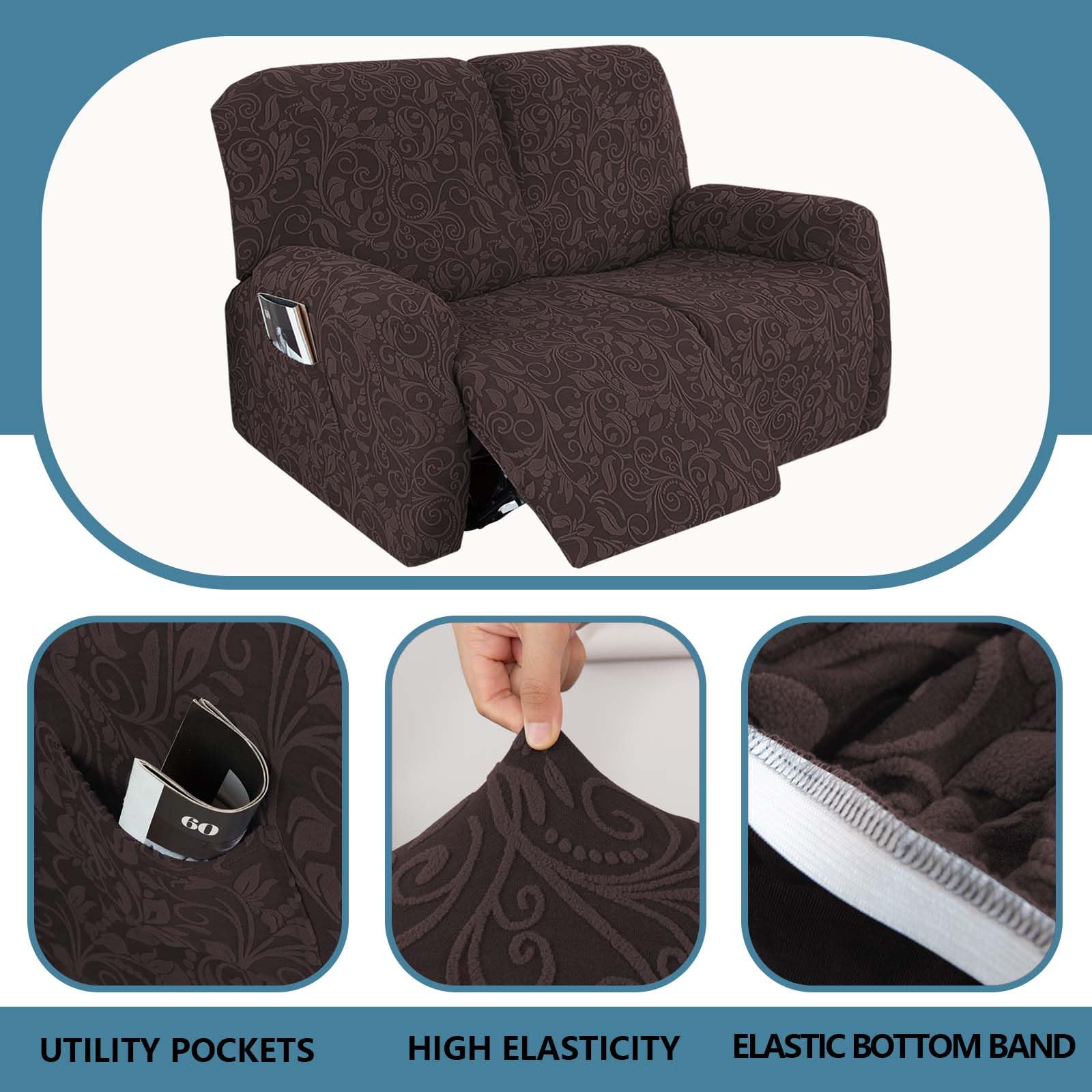 LiveGo Recliner Chair Cover Stretch Jacquard Slipcover for 1, 2, 3 Seater Recliners - Image 2