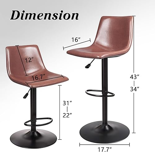 Miniatura 31 de Waleaf Juego de 4 taburetes de bar giratorios ajustables, taburetes de bar de altura de mostrador con respaldo, taburete de bar de piel sintética de