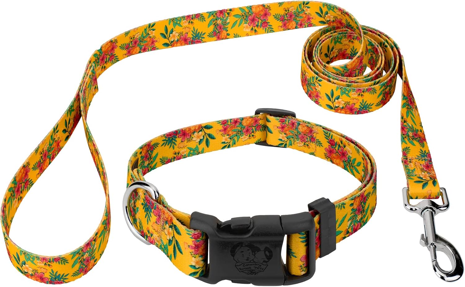 Country Brook Petz - Tropical Floral Everyday Dog Collar and Leash Set - Summer Breeze Collection Featuring Sunny Designs (5/8 Inch, Small)