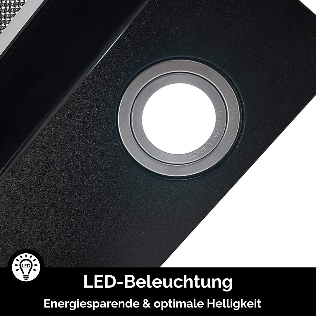 PKM Schräghaube S22-60BBPY | Kopffreihaube | Dunstabzugshaube | Schwazes Glas | Abluft | Umluft | 60cm Breite