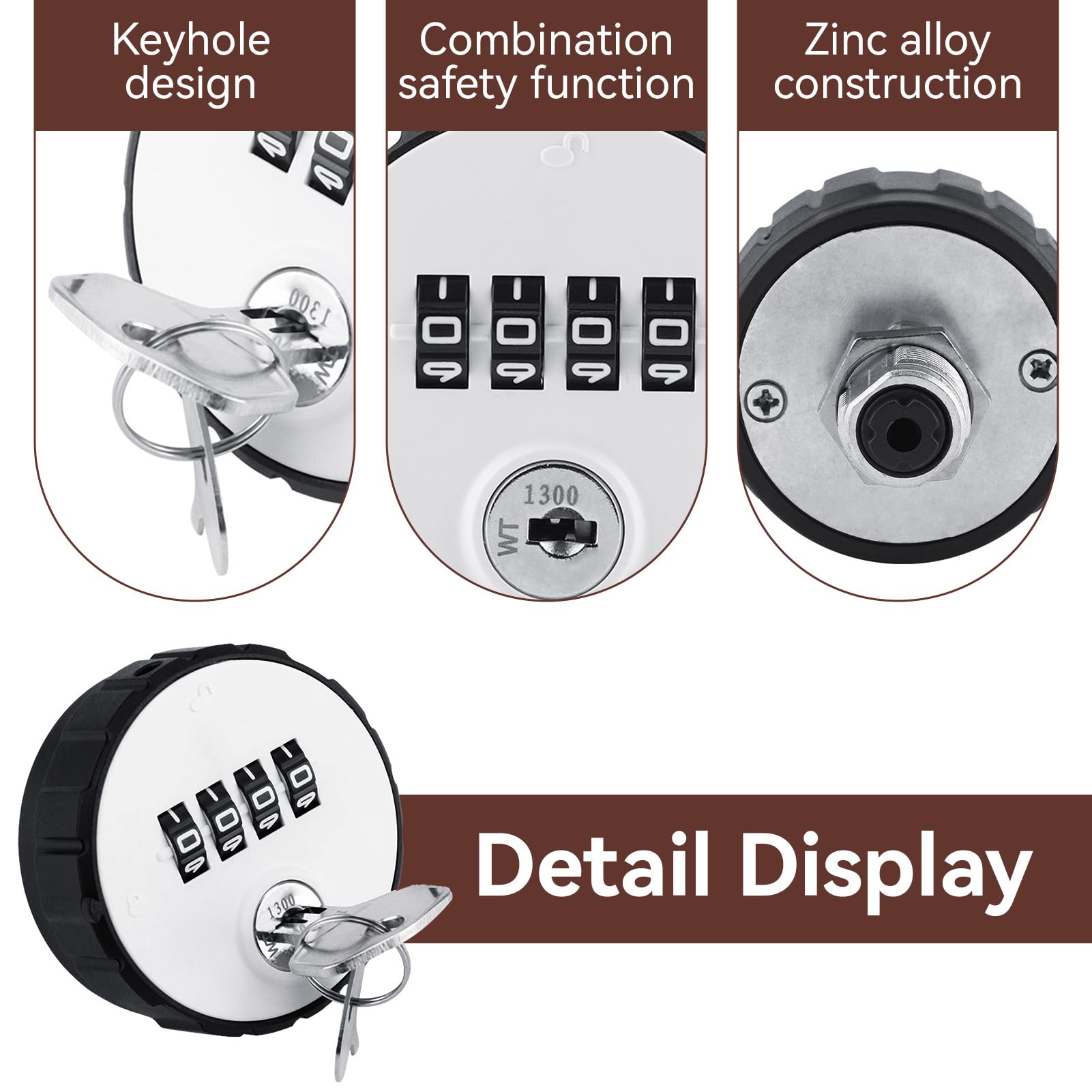 4 Confezione Combinazione Cabinet Lock, Serratura Digitale con Codice in Lega di Zinco Combinazione Cam Cilindro Codificato con Chiave per Cassetti Scatola Mailbox (36 mm)