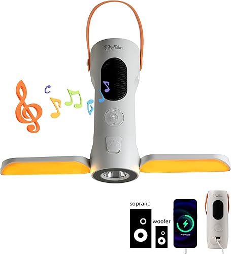 Linterna plegable recargable con 2 altavoces Bluetooth, banco de energía de 10000 mAh, linterna portátil con gancho extraíble, IP54 impermeable,