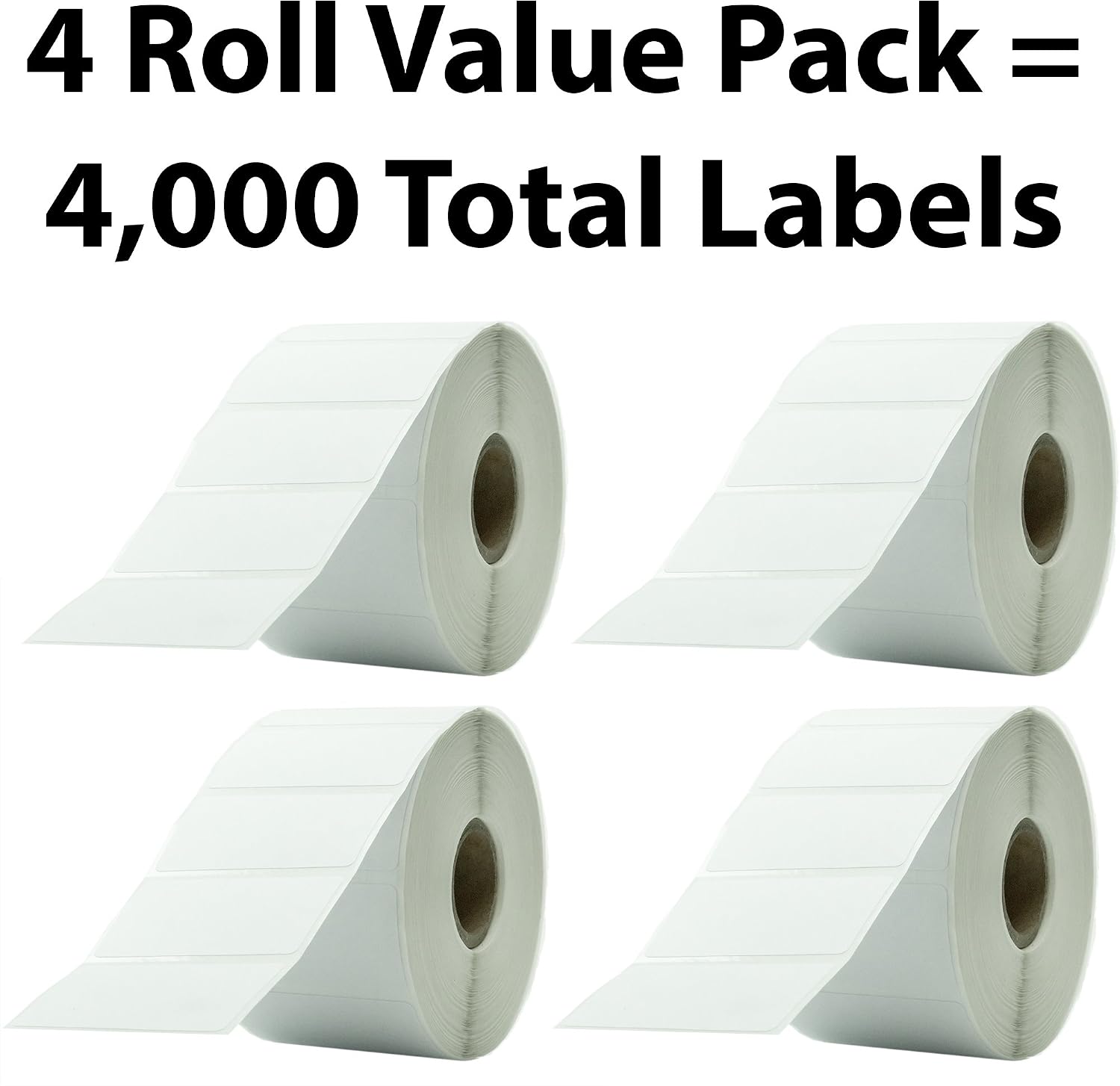 Premium, Extra Sticky 2.25 x 1.25in Direct Thermal Label 4 Pack. Bulk (4,000) Perforated Top Coated, Self Adhesive Stickers for FNSKU Barcode. Zebra Printer Compatible. Packaging and Shipping Supplies