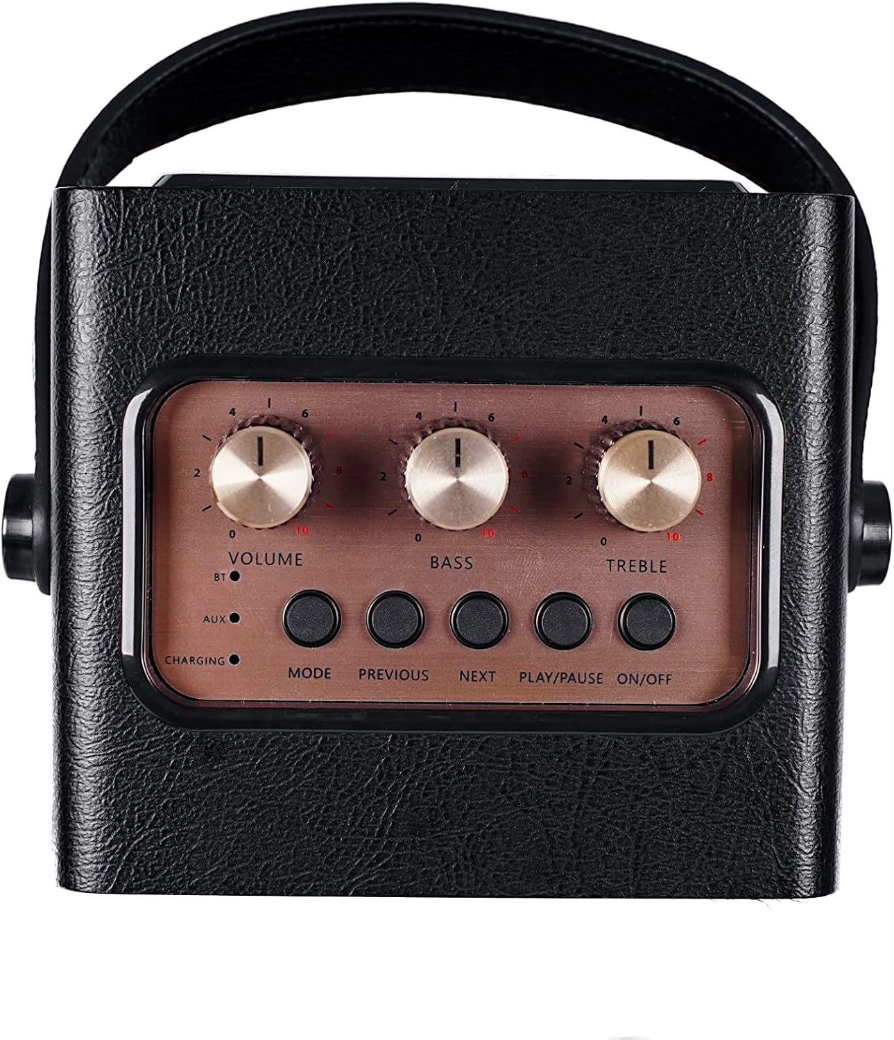 Fuse Andle Vintage Retro Bluetooth Speaker with Vegan Leather Handle | Portable Speaker with Smartphone Connection | USB & AUX Input | Stylish Black Wood Exterior