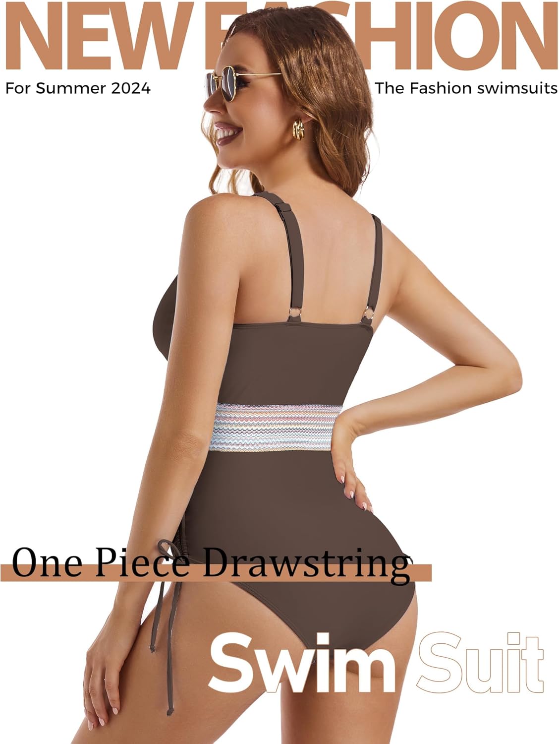 Buauty Women's One Piece Swimsuits Tummy Control Bathing Suits for Womens Color Block Drawstring Slimming Swimwear - Image 3