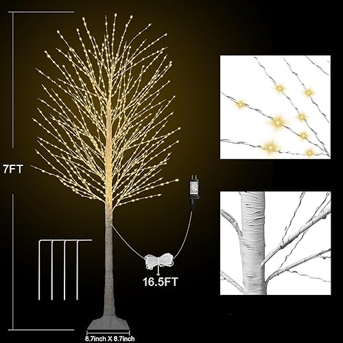 Miniatura 2 de Árbol de abedul iluminado de 2.1 m con 1200 luces LED de color blanco cálido, 8 modos, árbol de Navidad con ramas preiluminadas, control remoto con