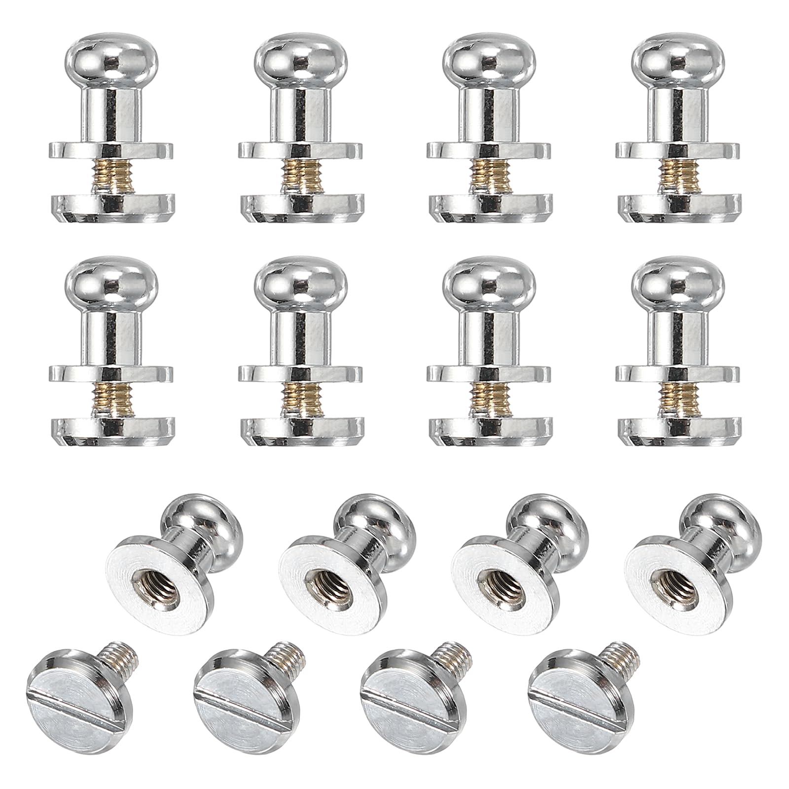 sourcing map 12set Round Head Button Stud Screw 6mm Brass Chicago Screws Button Stud Rivets for Leather DIY Craft Leather Belt Wallet Handbag Repairs Decoration, Silver