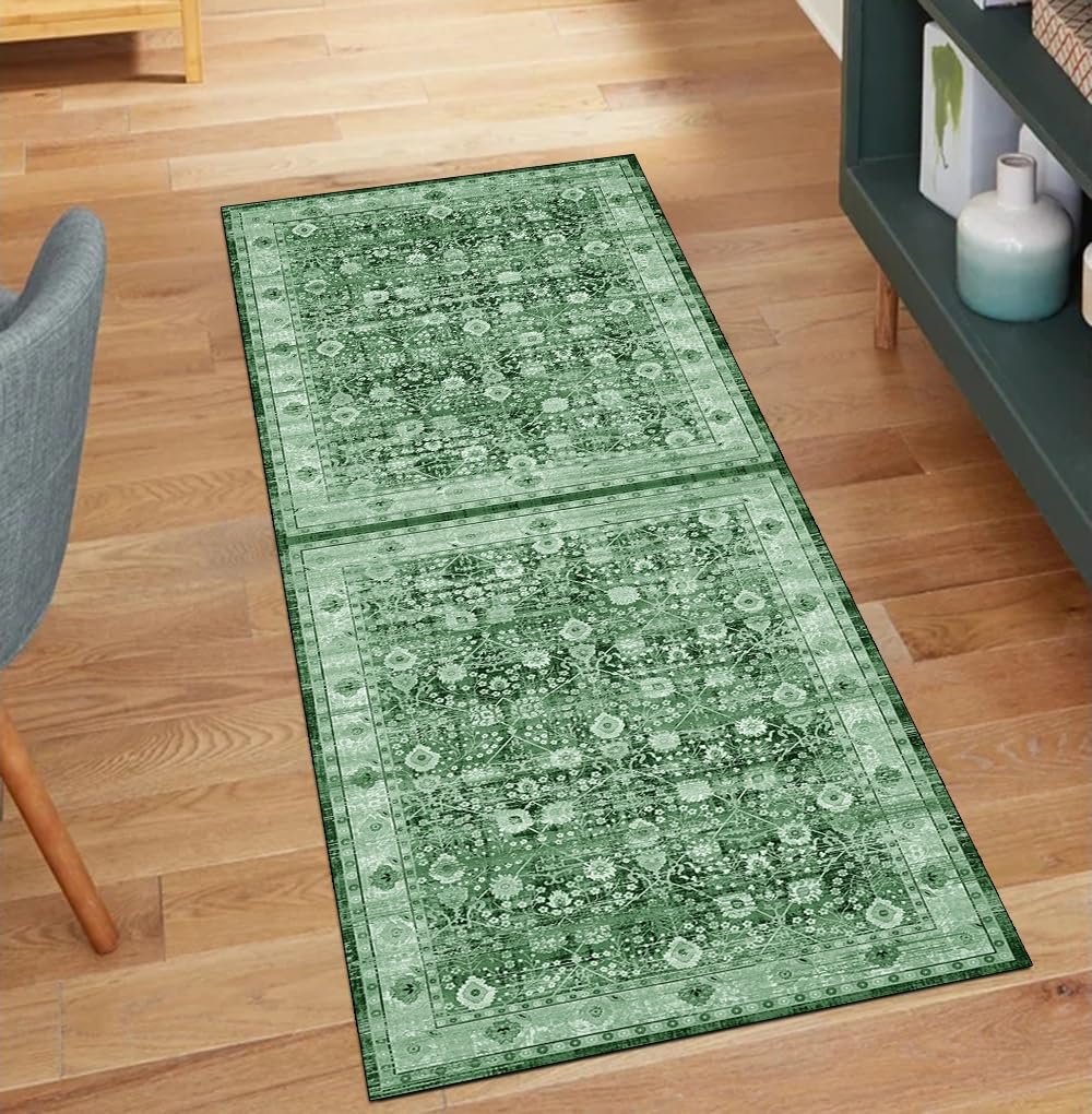 Alfombra de pasillo verde antideslizante 60 x 300 cm lavable cocina