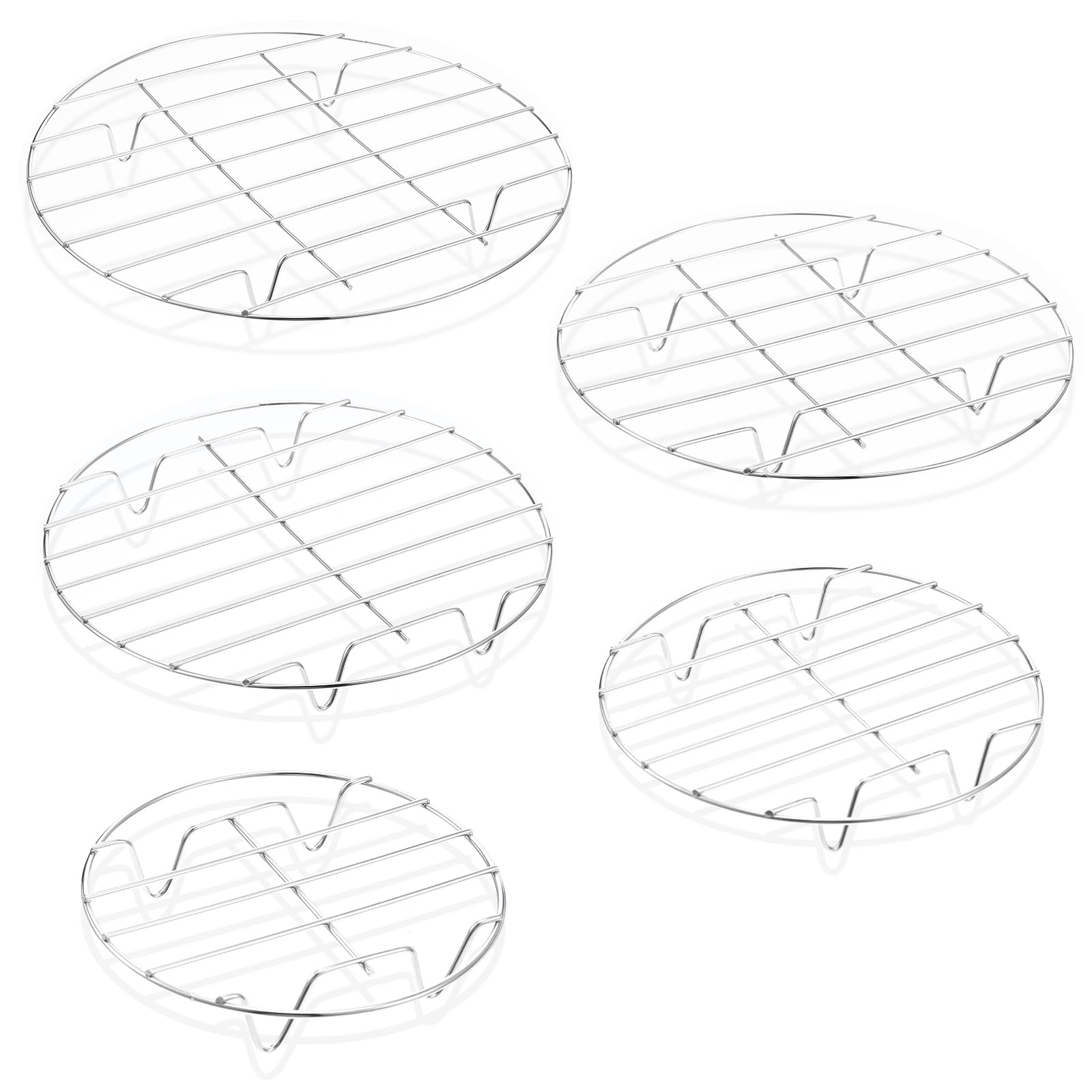 5 Pieces Stainless Steel Round Cooling Racks for Baking, Cooking, Steaming - Air Fryer Rack & Steaming Rack Set (12/10/9/7/6 Inch)