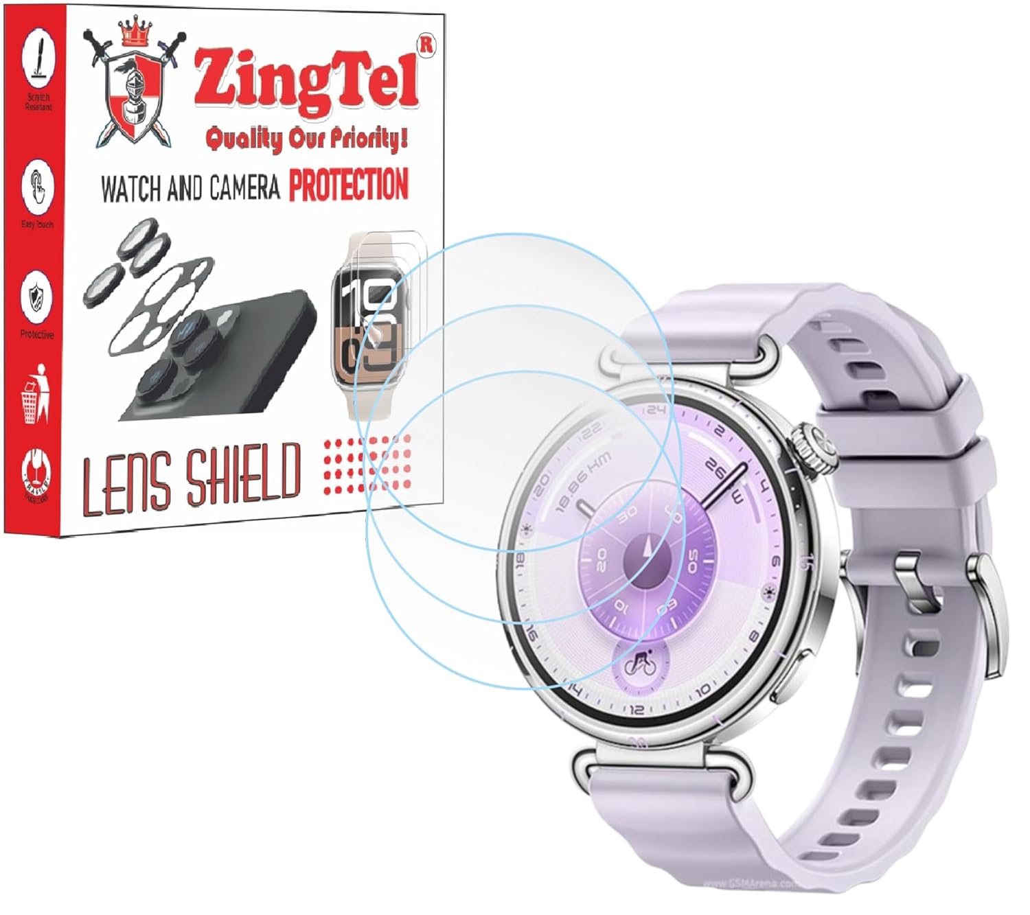 ZINGTEL 3 Pack Screen Protector Compatible With Huawei Watch GT 6 (HuaweiWatch GT6 46mm SmartWatch) 9H Hardness Fiber Tempered Glass Screen Guard