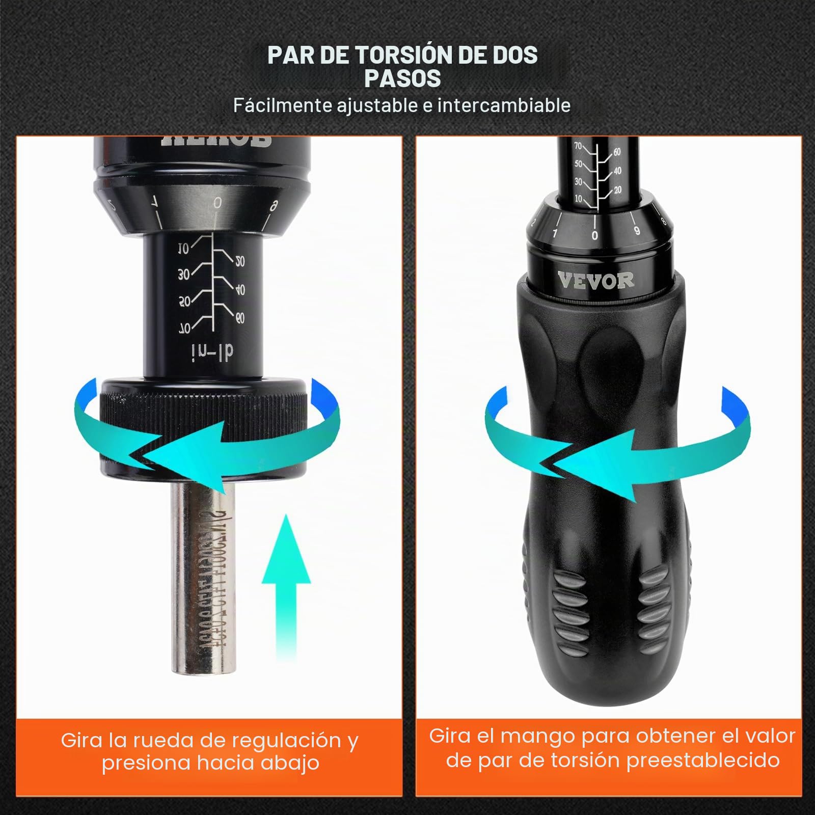 VEVOR Destornillador Dinamométrico Digital con Accionamiento de 1/4" con Pantalla LCD Rango de Par 1,13-7,91 Nm Incremento de 1 in/lb Juego de Brocas de Destornillador Dinamométrico con Escala