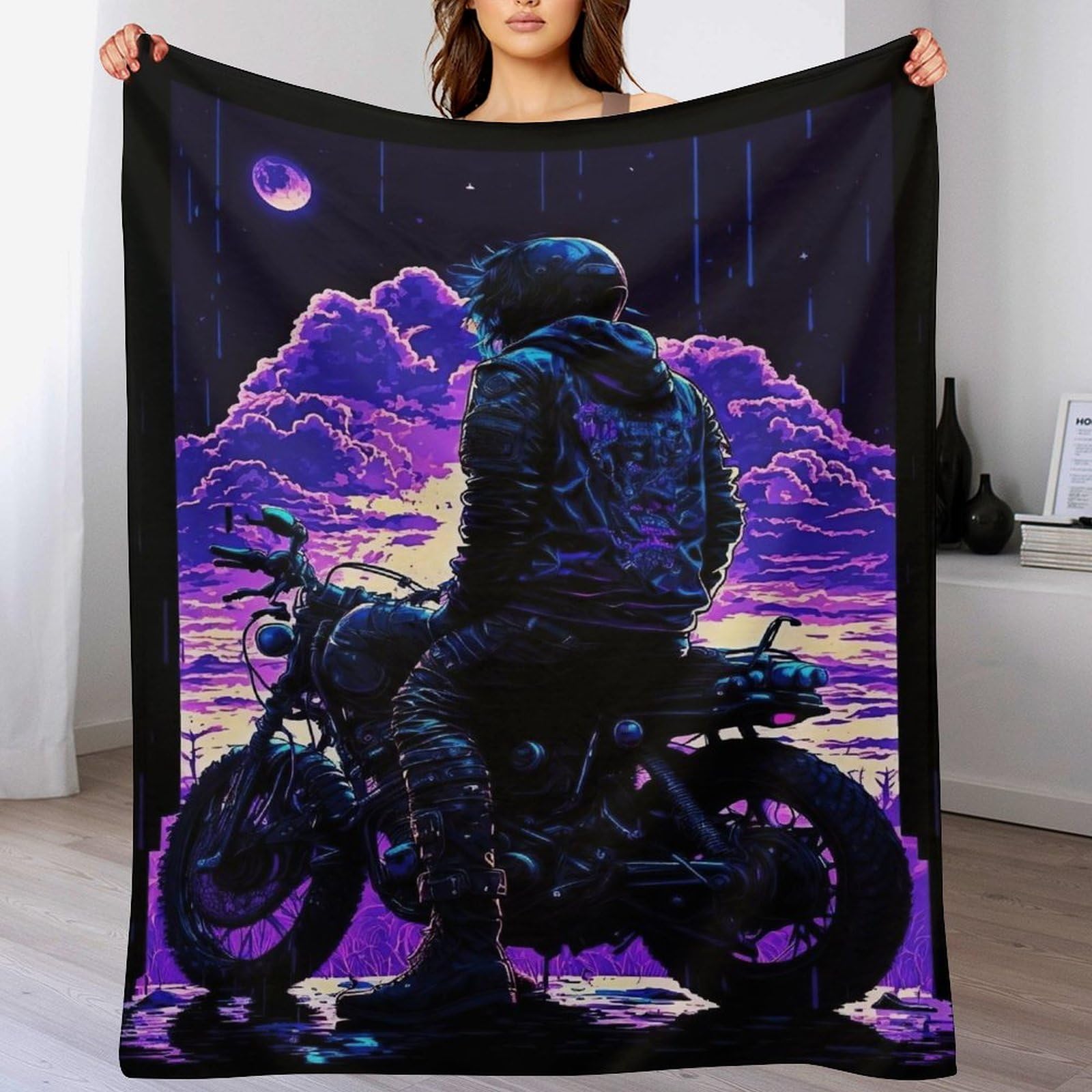 Couverture polaire moto 130x150 plaid flanelle chaud et épais pour lit adulte