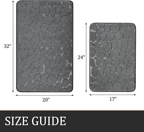 Miniatura 2 de YIHOUSE Juego de 2 tapetes de baño de espuma viscoelástica, color gris oscuro, antideslizantes, absorbentes de agua, lavables, para fregadero,