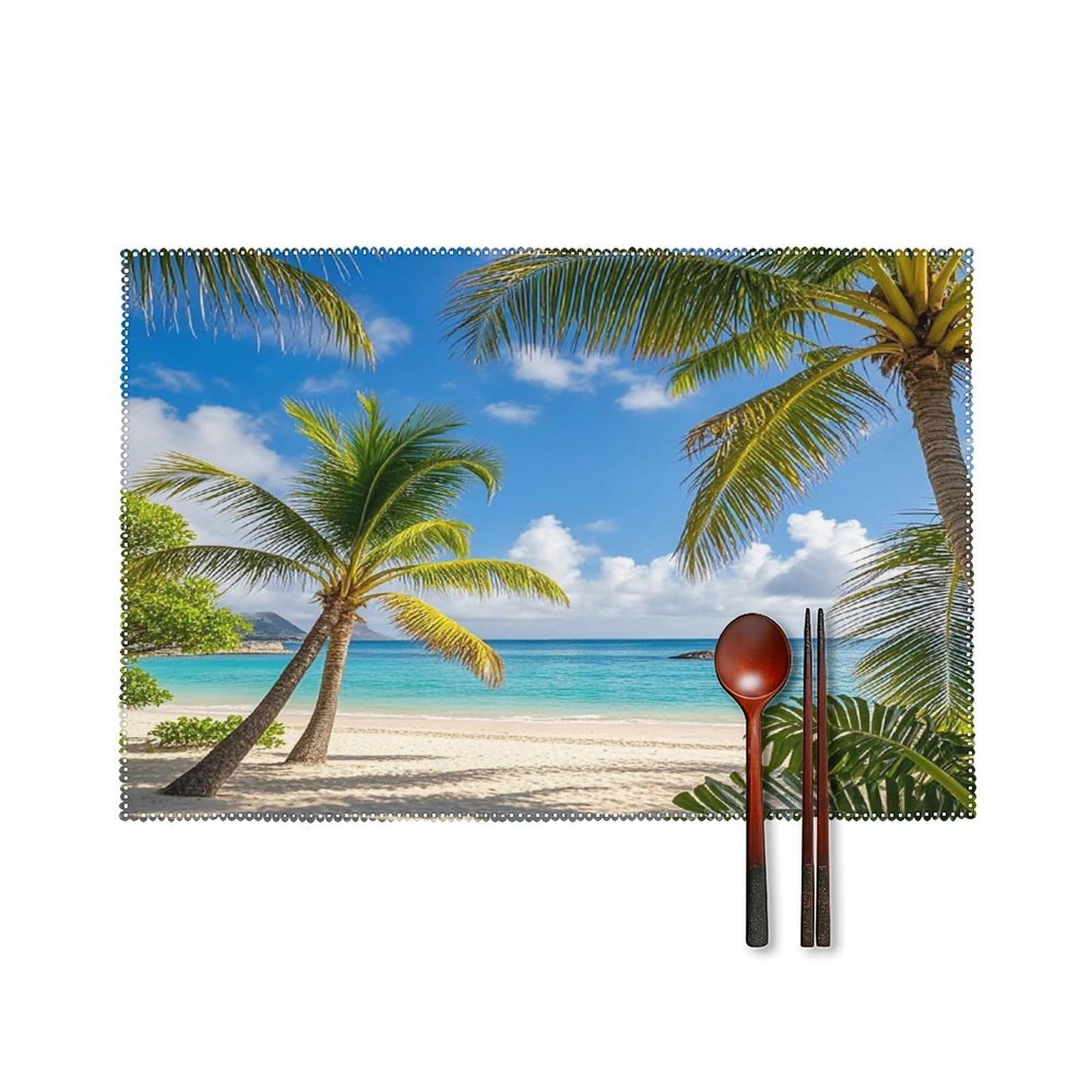 Tropical Palm Tree Hawaii Beach Placemats Washable Canvas Place Mats Decoration Placemat for Dining Table Easy to Clean Tables Mat Set of 6 for Kitchen Dining Room Coffee Table