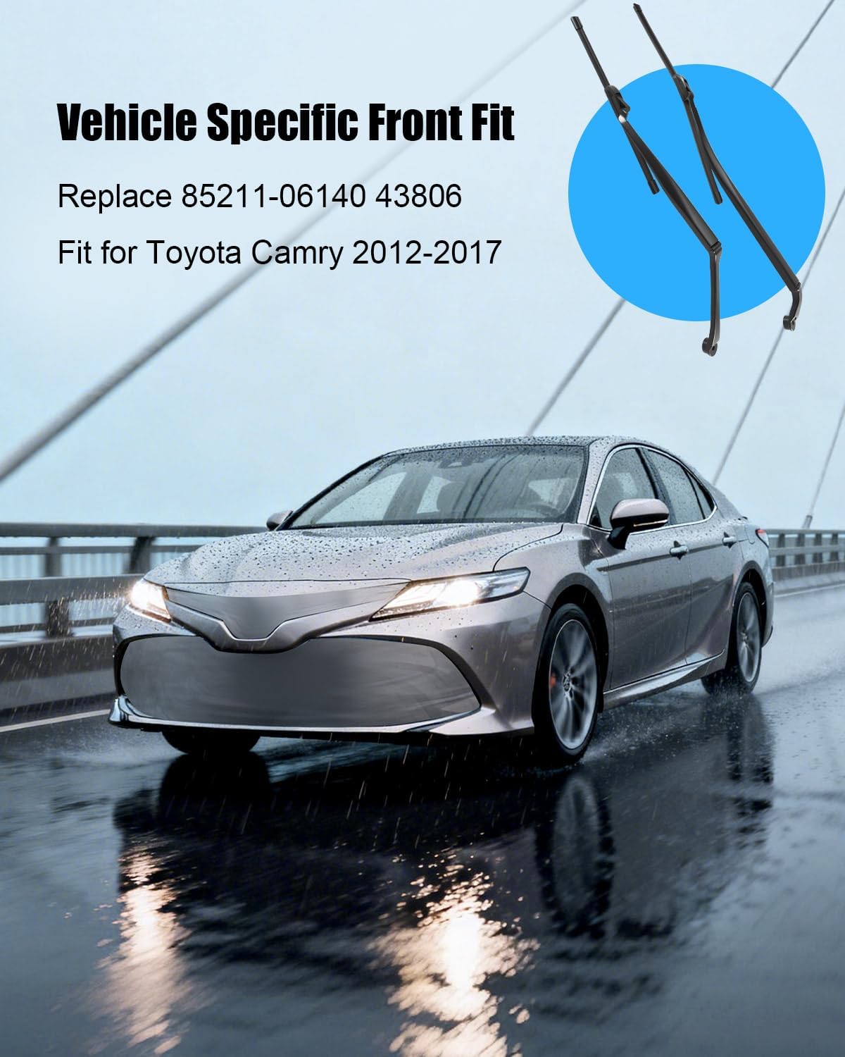 Front Windshield Wiper Arms Pair Set Kit Fit for Toyota Camry 2012-2017 Replace 85211-06140 43806