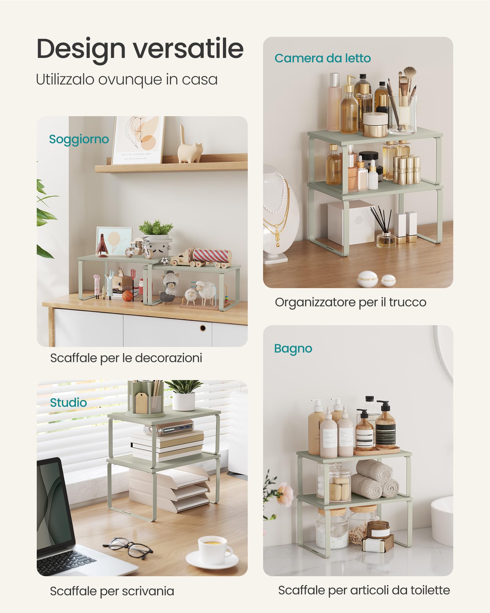 2 Scaffali Portaspezie SONGMICS - Espandibili, Impilabili, Nero E Beige, 15kg Di Carico - Foto 11