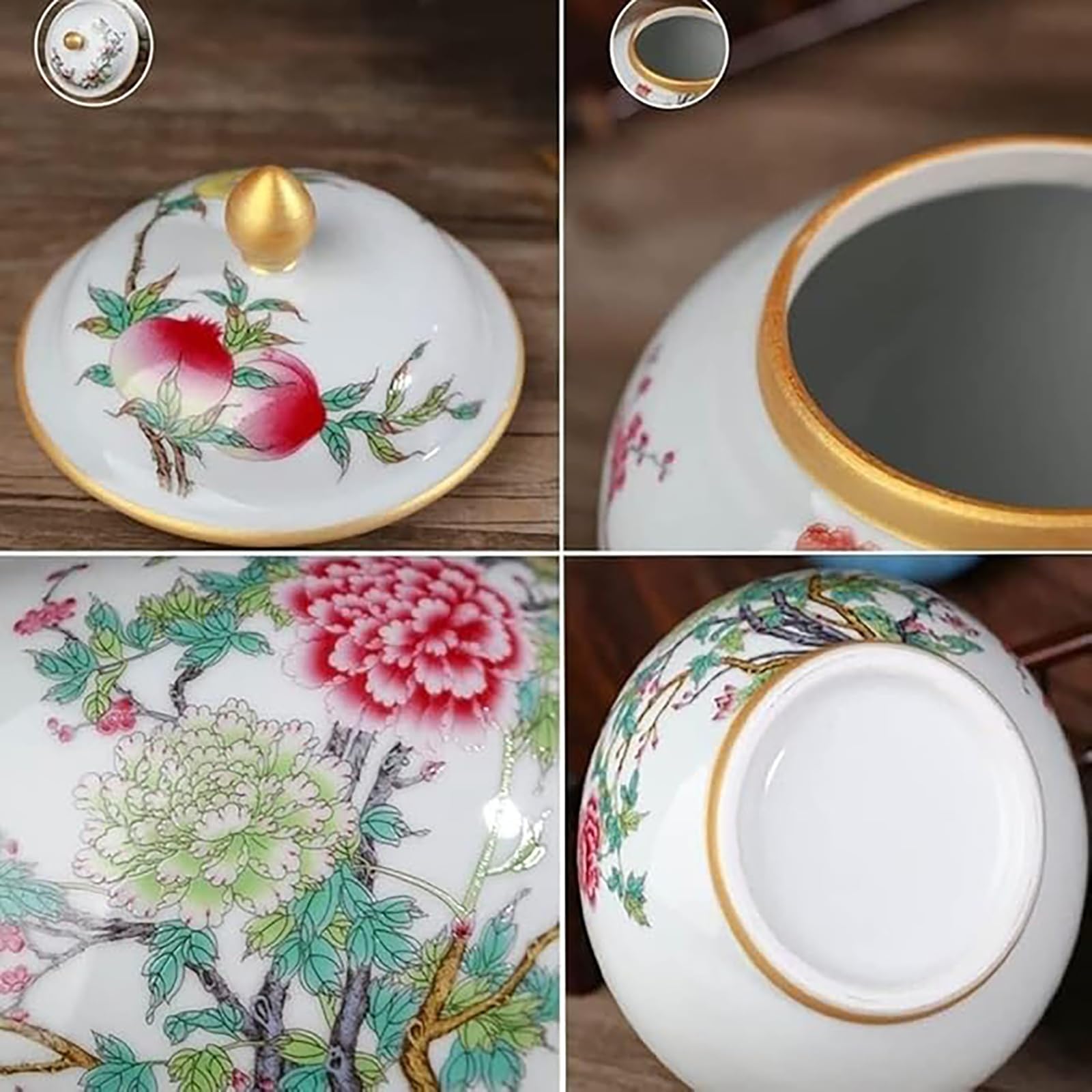 Ozdobny ceramiczny słoik na imbir w stylu vintage, tradycyjny chiński pojemnik na herbatę z pokrywką, dekoracyjny porcelanowy pojemnik do przechowywania, idealny do sypialni lub kuchni.(A)