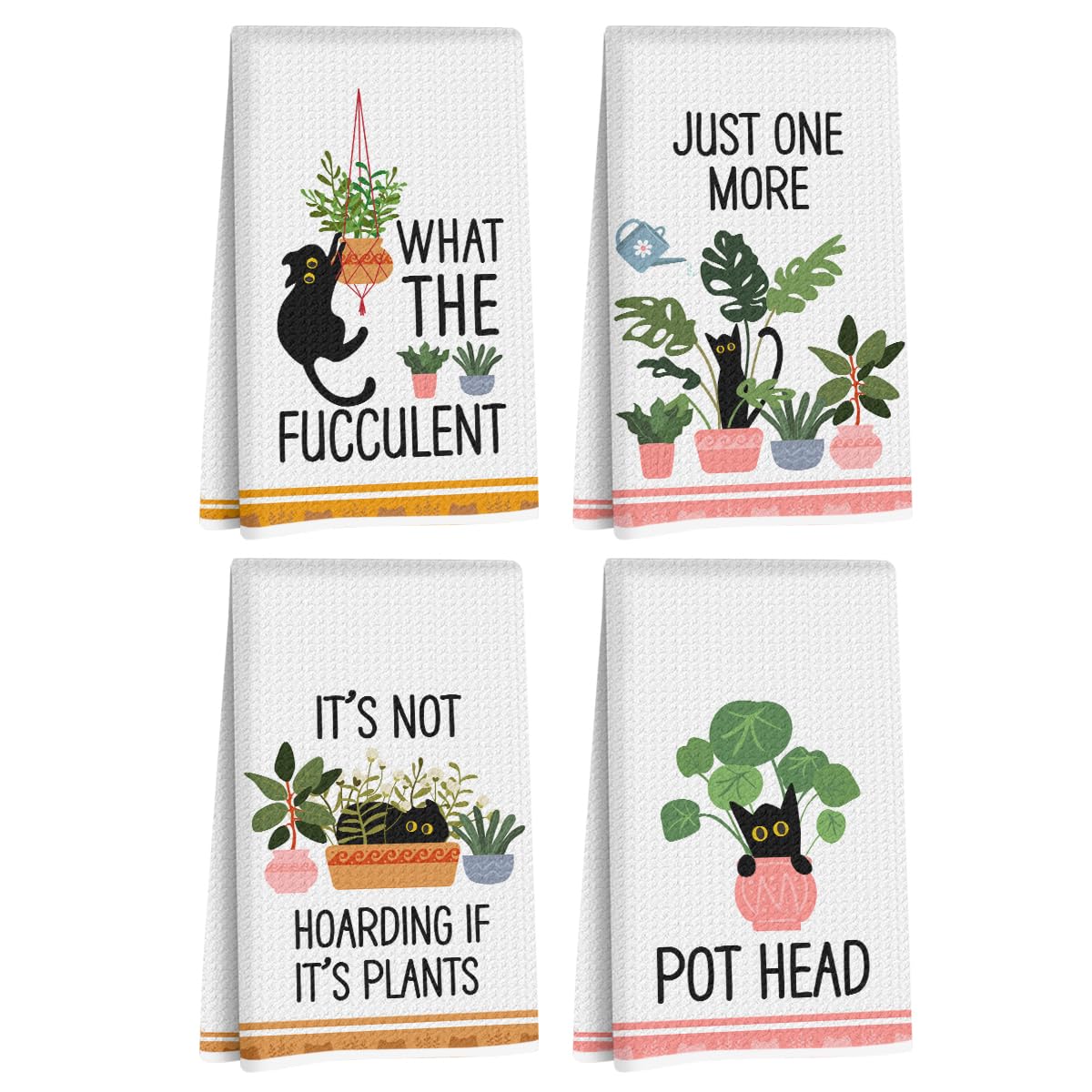 4 Pcs Funny Cat Kitchen Towels, Plant Lover Gifts for Women Gardener Mom