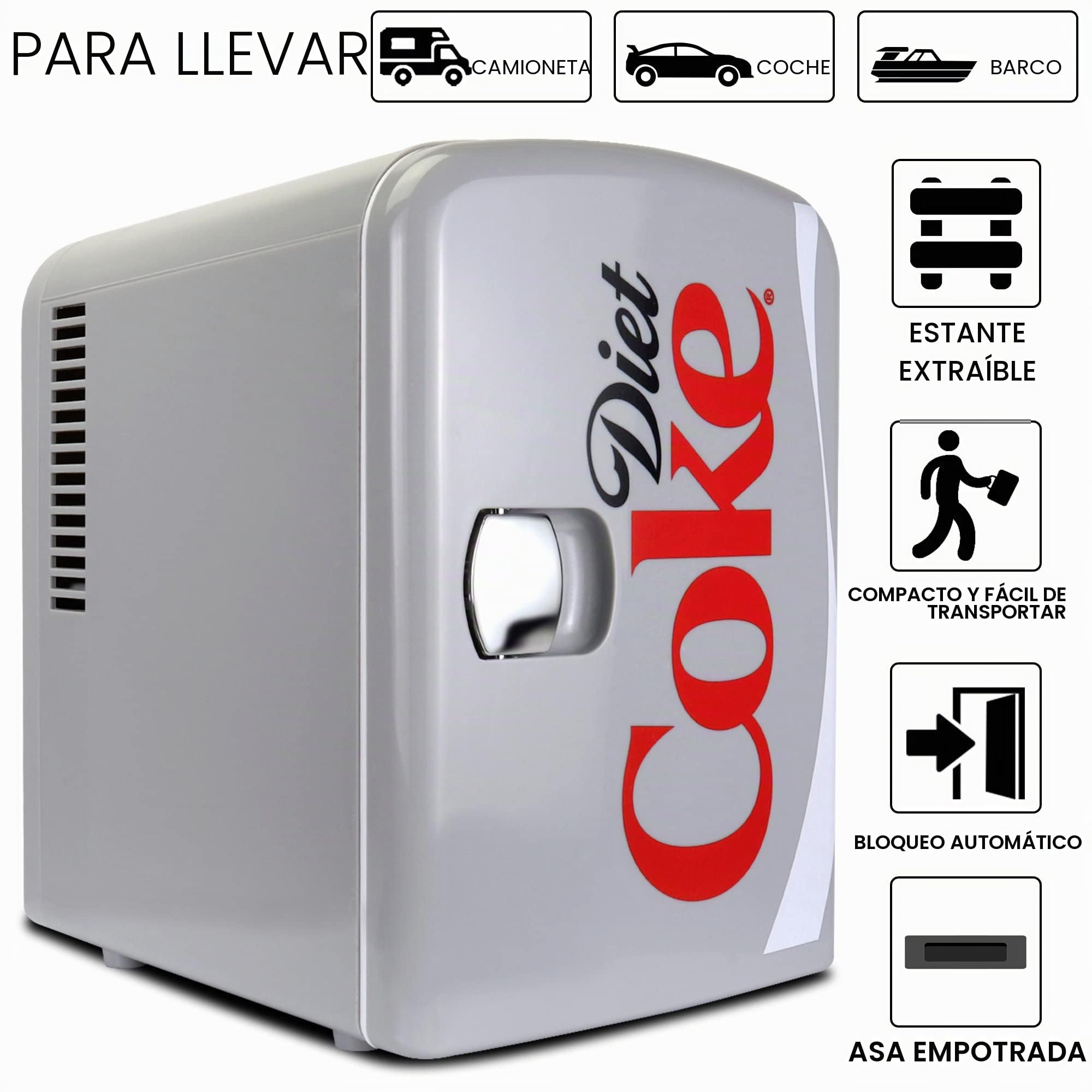 Koolatron Coca Cola Mini nevera de dormitorio 4L / 6 latas de mesa portátil pequeña nevera termoeléctrica (gris)