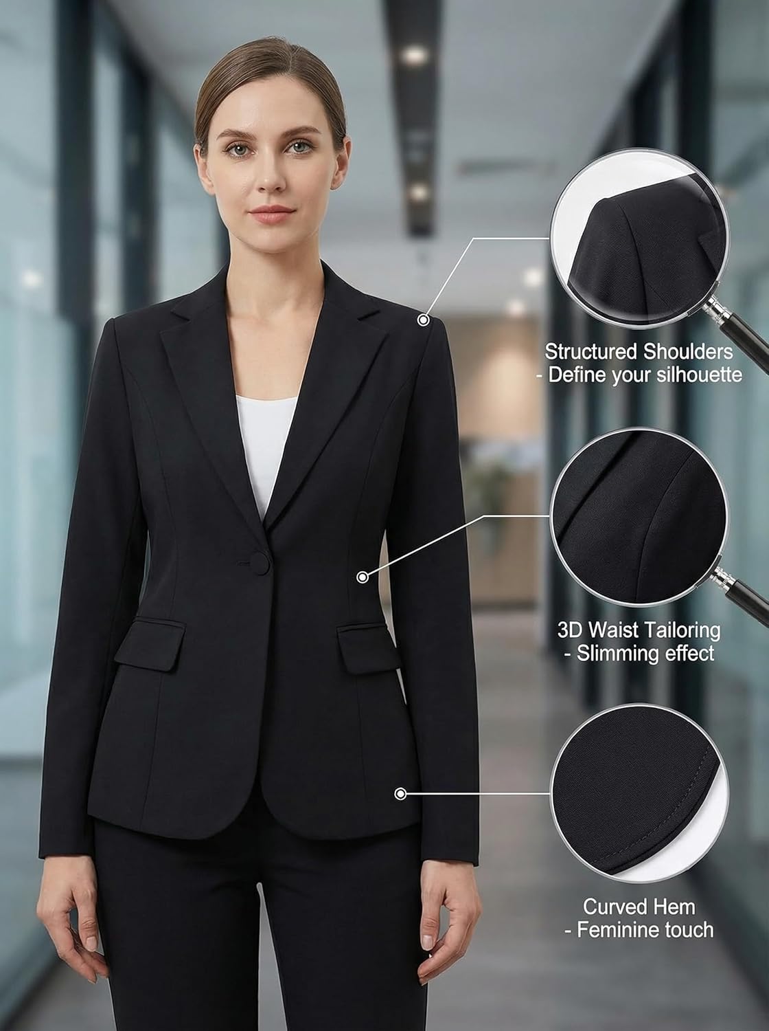 Beninos Womens Business Casual Blazer Office Work Solid Suit Jacket - Image 6