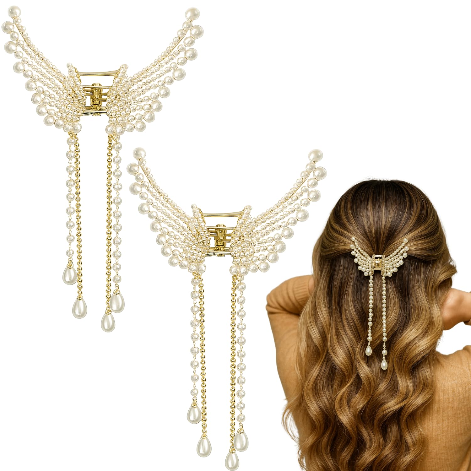 ANNACREATIONS 1 Pcs Latest Korean Fashion Style Metal Hair Claw Jaw Clamp Clips Hair Clutcher Hair Clip Hair Pin Hair Accessories For Women and Girls (White & Gold)